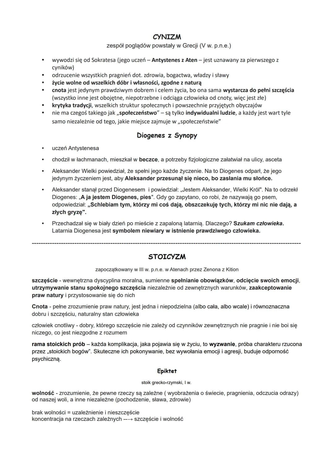 # CYNIZM
zespół poglądów powstały w Grecji (V w. p.n.e.)
- wywodzi się od Sokratesa (jego uczeń - Antystenes z Aten - jest uznawany za pier