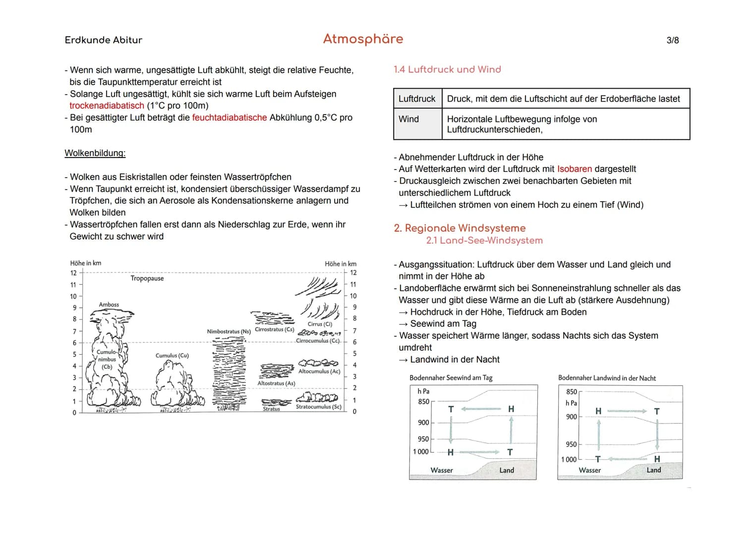 Erdkunde Abitur
Atmosphäre
1/8
1. Grundlagen
Wetterelemente Messbare Einzelerscheinungen in der Atmosphäre,
z.B. Strahlung, Luftdruck,