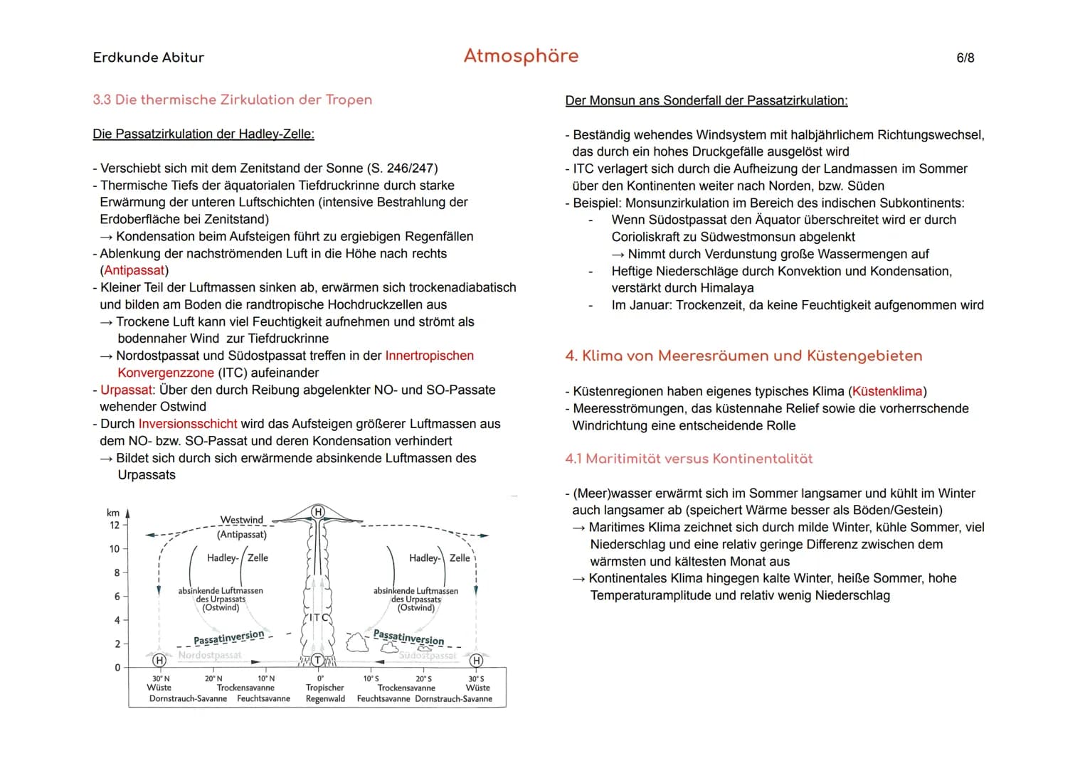 Erdkunde Abitur
Atmosphäre
1/8
1. Grundlagen
Wetterelemente Messbare Einzelerscheinungen in der Atmosphäre,
z.B. Strahlung, Luftdruck,
