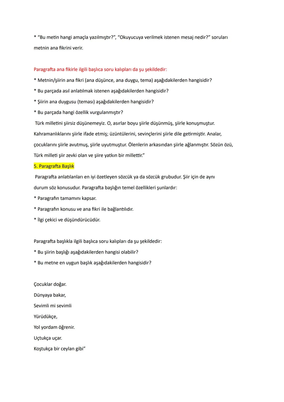 ### 3. PARAGRAFTA ANLAM
Kelimeler cümleleri, cümleler paragrafları, paragraflar da yazıları oluşturur. Paragraf bir
yazının küçültülmüş bir