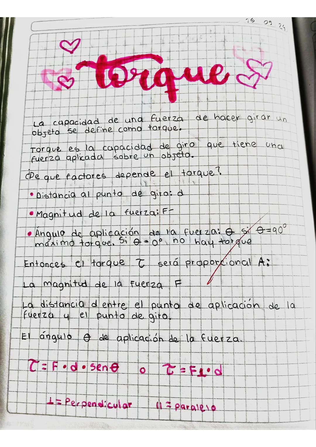 76
05 24
# torque
La capacidad de una fuerza de hacer girar un
objeto se define como torque.
Torque es la capacidad de giro que tiene una