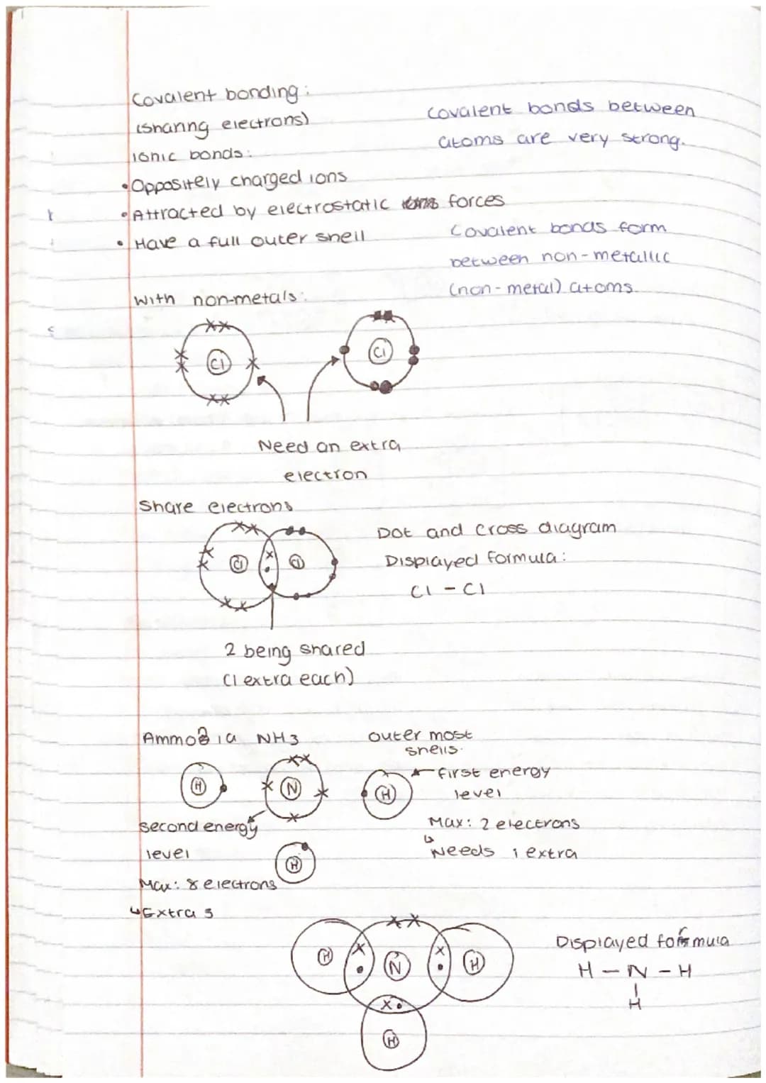 Covalent bonding:
isnaring electrons).
Ionic bonds:
• Oppositely charged ions.
Covalent bonds between
atoms are very strong.
•Attracted by e