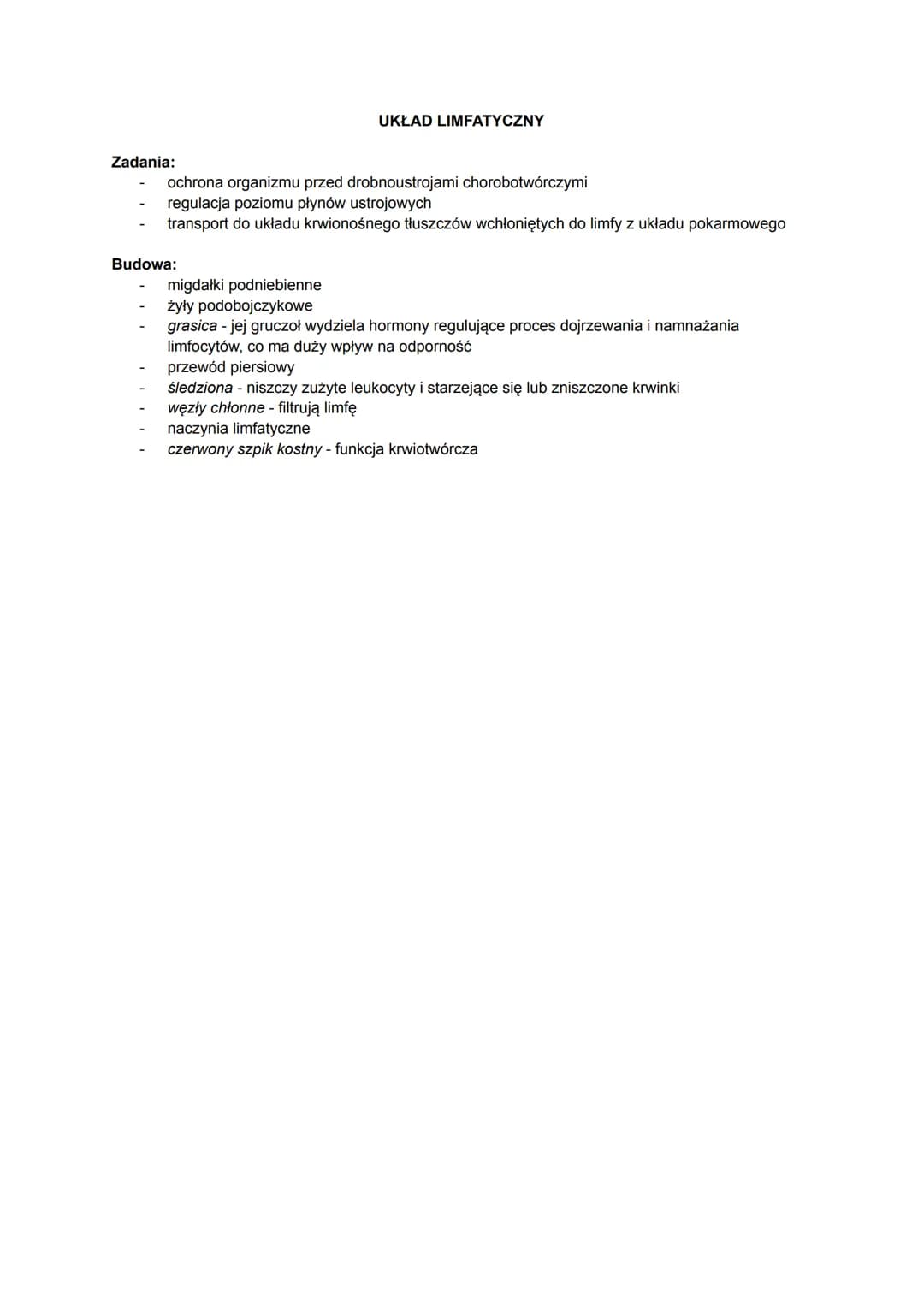 SPRAWDZIAN BIOLOGIA - UKŁAD KRĄŻENIA
Układ krążenia składa się z:
- układu krwionośnego (zamknięty)
- układu limfatycznego
Funkcje krwi:
-