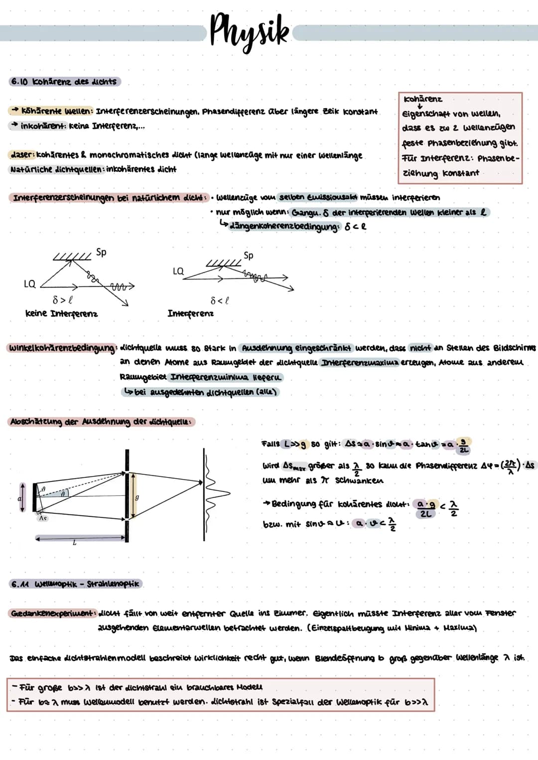 # Physik
6.7 das Michelson Interferometer
Interferometer. optische Geräte, mit denen wan Gegenänderungen aufgrund von Interferenzerscheinu