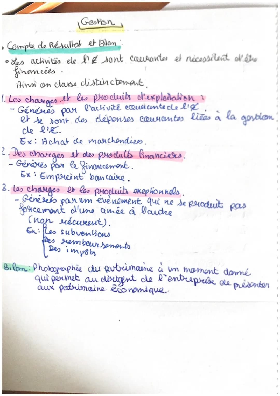 Gestion
• Compte de Résultat et Bilon:
• des activités de l' & sont caurantes et nécessitent lêhe
financées
Ainsi on classe distinctement