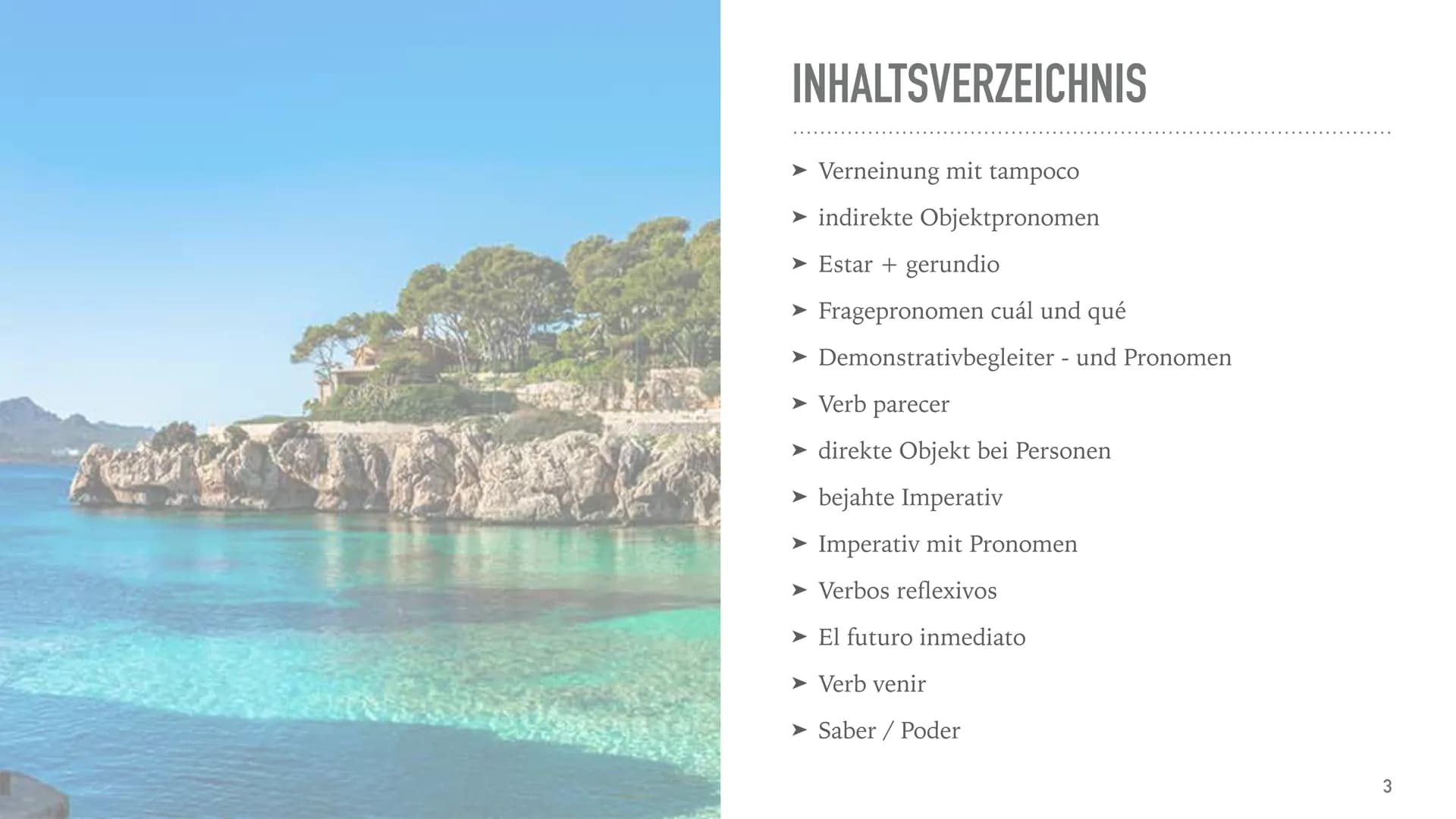 # SPANISCHE GRAMMATIK
AbiGe INHALTSVERZEICHNIS
➤ Verbkonjugationen
unregelmäßige Verb ser / estar
einfache Verneinung
➤ Artikel
➤ Sing