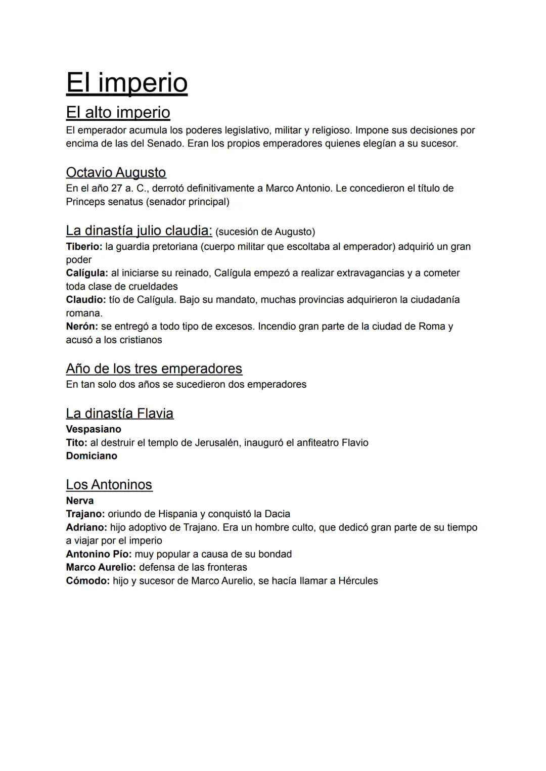 # El imperio
## El alto imperio
El emperador acumula los poderes legislativo, militar y religioso. Impone sus decisiones por
encima de las