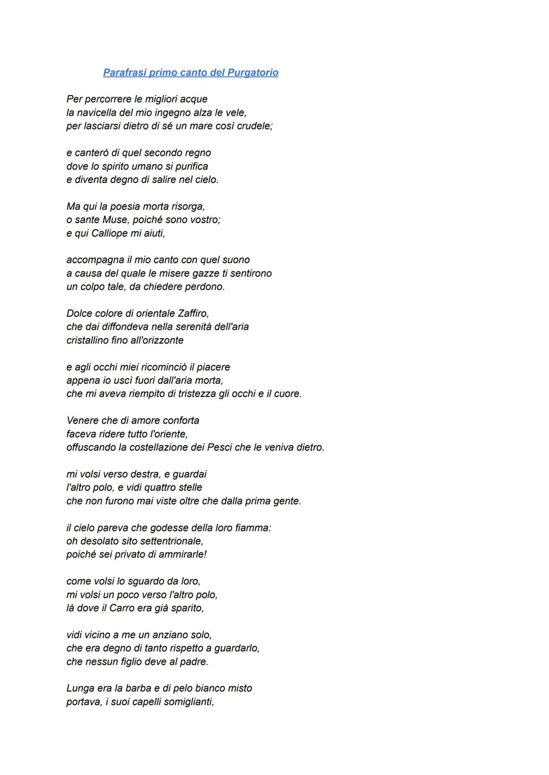 # Parafrasi primo canto del Purgatorio
Per percorrere le migliori acque
la navicella del mio ingegno alza le vele,
per lasciarsi dietro di
