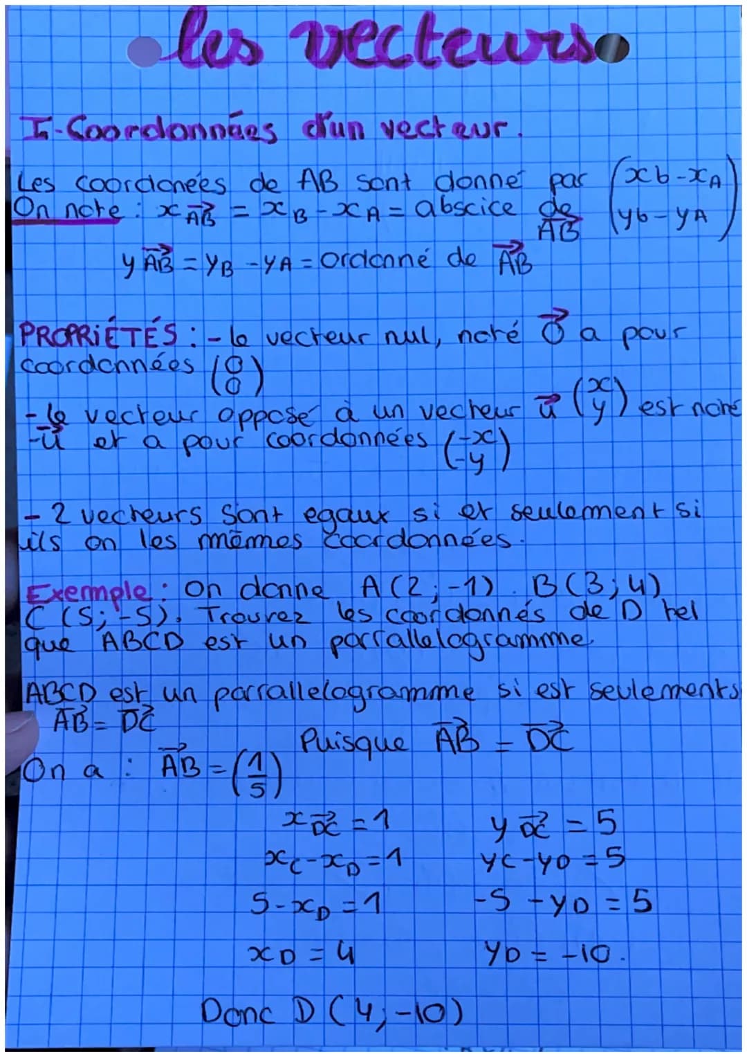 # les vecteurso
I-Coordonnées d'un vecteur.
Les coordonées de AB sont donné par $\binom{Xb-XA}{yb-yA}$
On note: $x_{\vec{AB}} = x_B - x_A