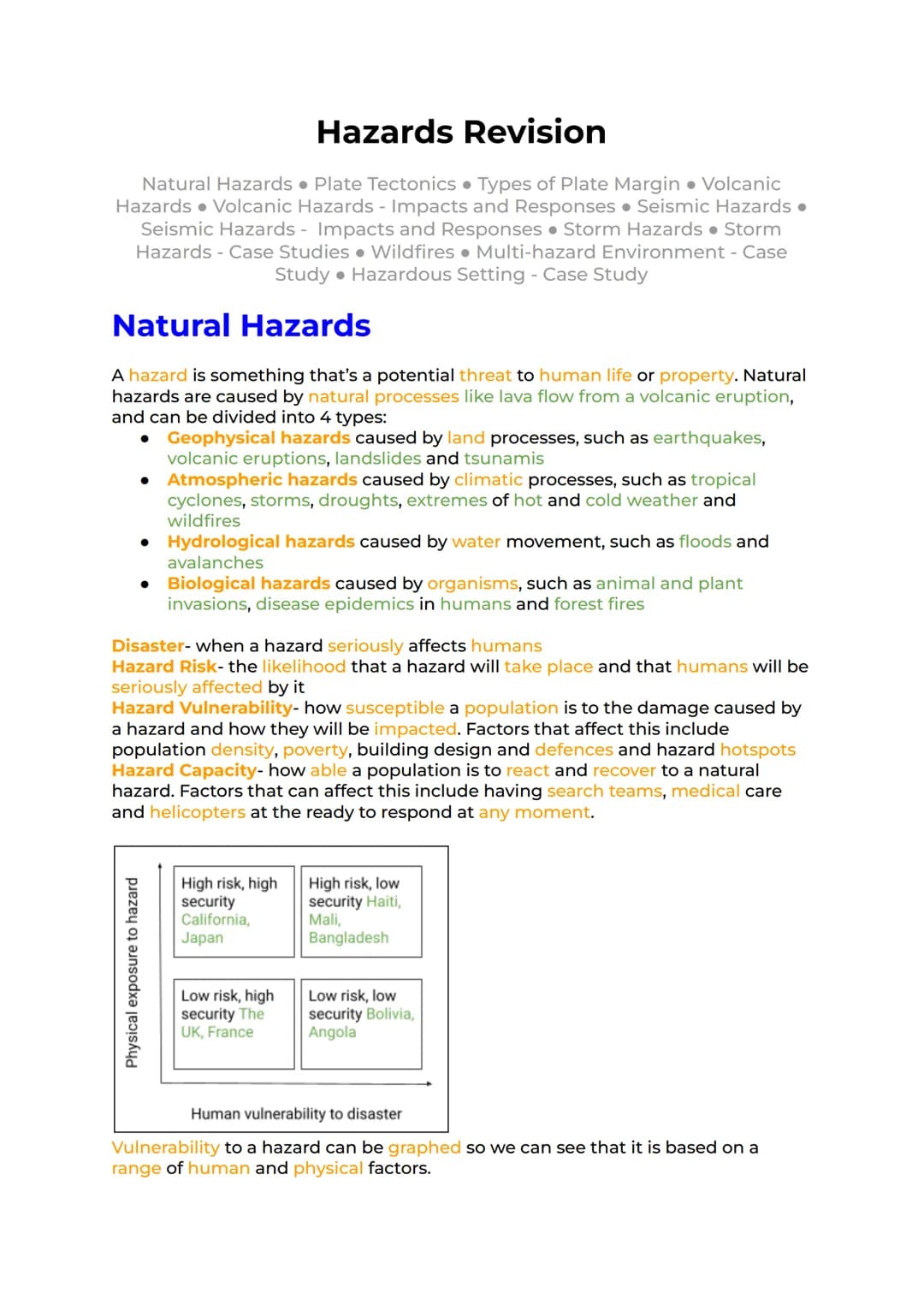 # Hazards Revision
Natural Hazards. Plate Tectonics Types of Plate Margin. Volcanic
Hazards Volcanic Hazards - Impacts and Responses. Seism