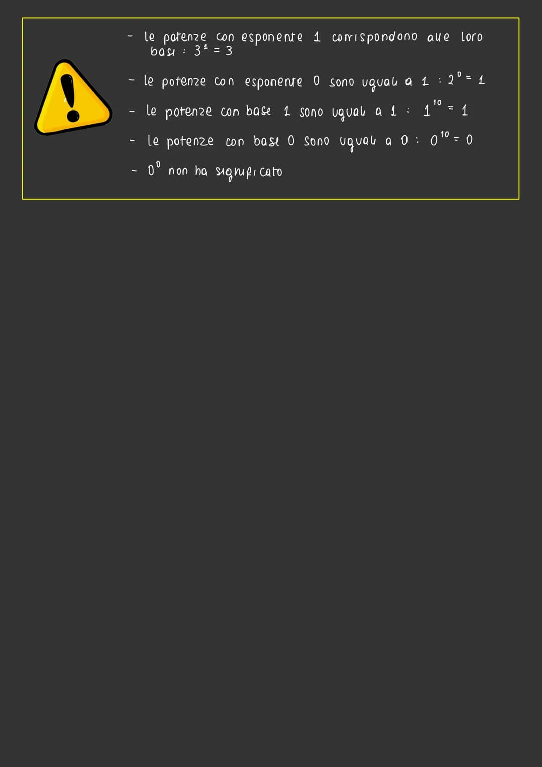 # Le potenze
La potenza di un numero è u prodotto di tanti fattori uguali
a quel numero - detro base - quanti ne indica l' esponente.
es.