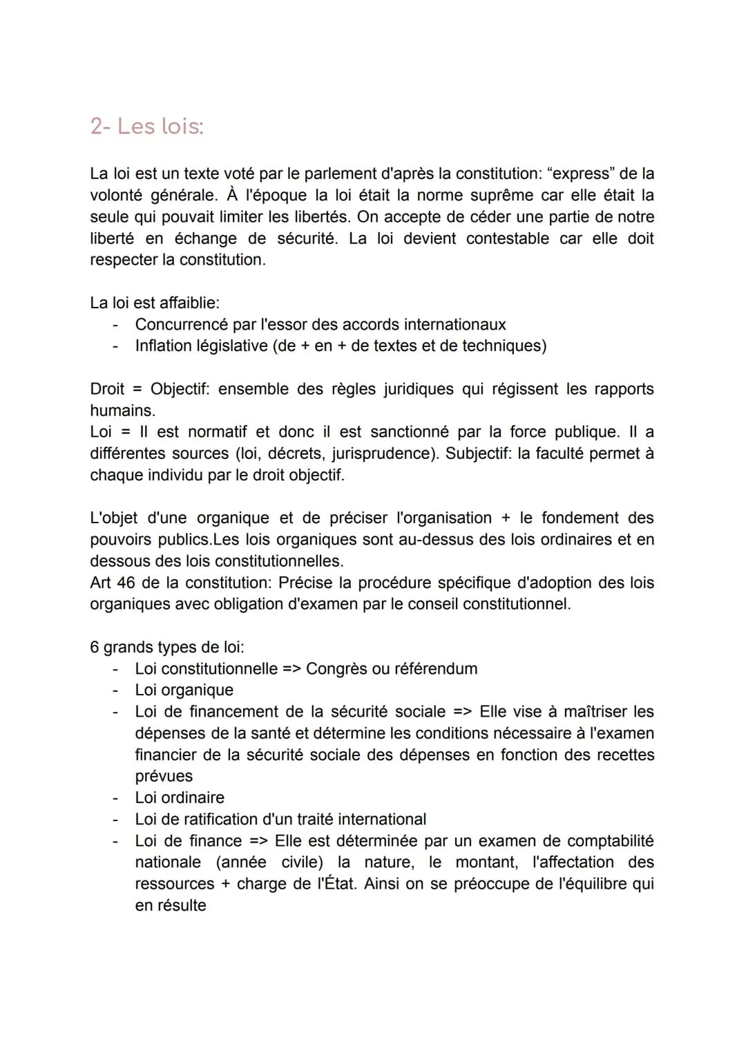 # L'Organisation du Droit :
1- La Constitution:
Il est important de savoir que l'état de droit garantie la démocratie
L'état de droit res