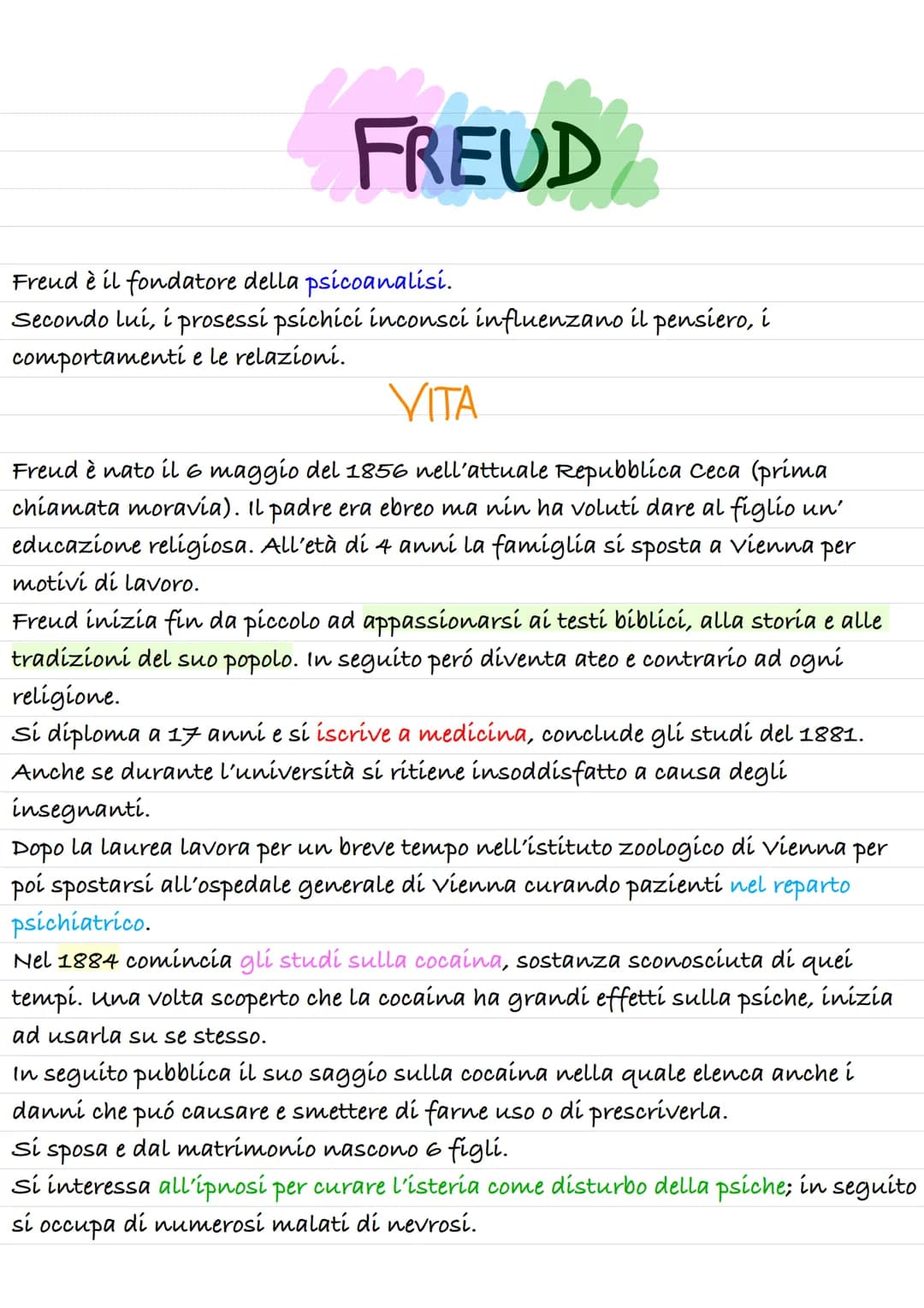 # FREUD
Freud è il fondatore della psicoanalisi.
Secondo lui, i prosessi psichici inconsci influenzano il pensiero, i
comportamenti e le re
