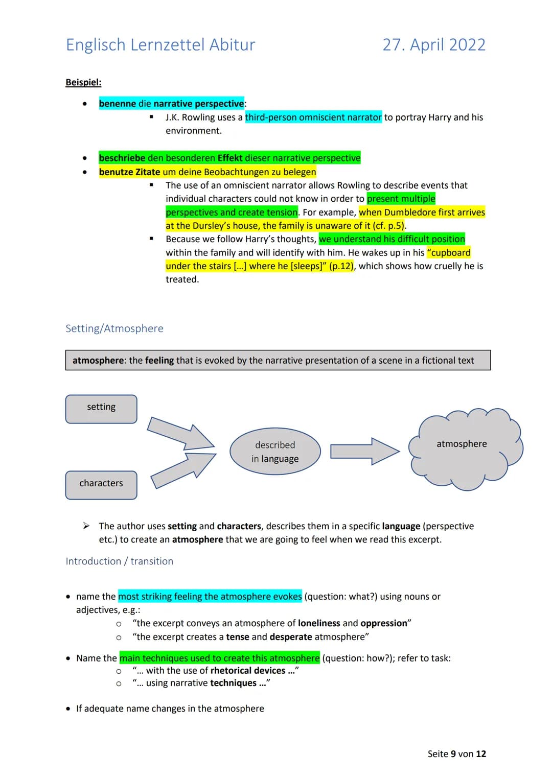 Englisch Lernzettel Abitur
27. April 2022
Inhalt
Allgemeines zum Abitur 2022 in Englisch (LK)
2
1. Aufgabenstellungen + „Operatoren"
3
1.2.