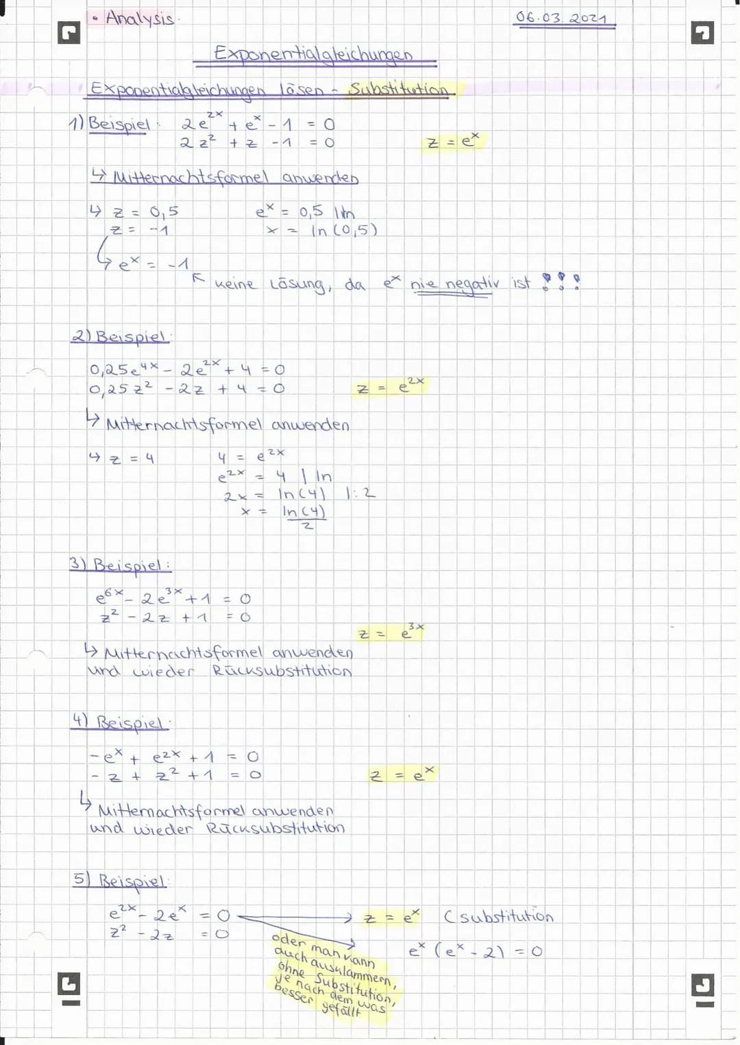 # Analysis
Exponentialfunktionen
* E-Funktionen skizzieren
$e^x$
↑
06.03 2021
$e^{-x}$
↑
nur
umgekehrt
↑
$-e^x$
↑
$-e^{-x}$
↑