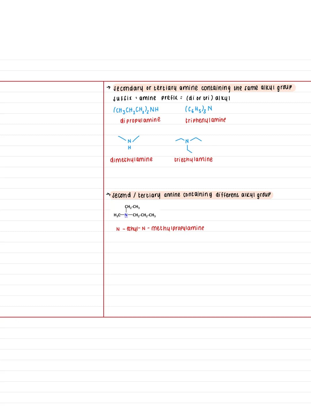 # 27.1-Amines (part 1)
Naming + drawing
Key Facts:
- → in aliphatic amines,
nitrogen is attached to al
least one carbon chain
(straight or