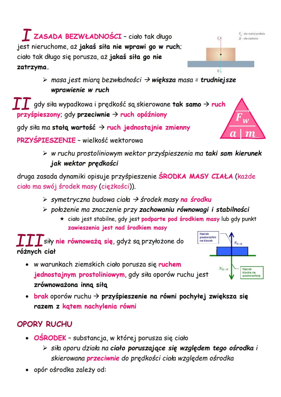 > siła wypadkowa dwóch sił o tym samym kierunku, wartości,
przeciwnym zwrocie = zero (równoważą się)
F2
Fw = 0
F1
F
F2
• SIŁA BEZWŁADNOŚCI