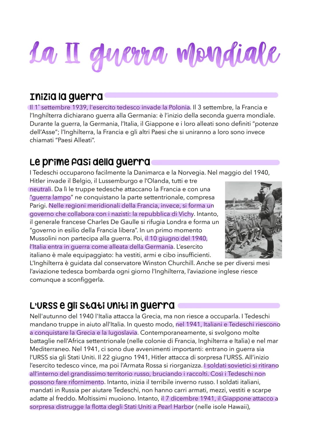 # La II guerra mondiale
## Inizia la guerra
Il 1° settembre 1939, l'esercito tedesco invade la Polonia. II 3 settembre, la Francia e
l'Ingh