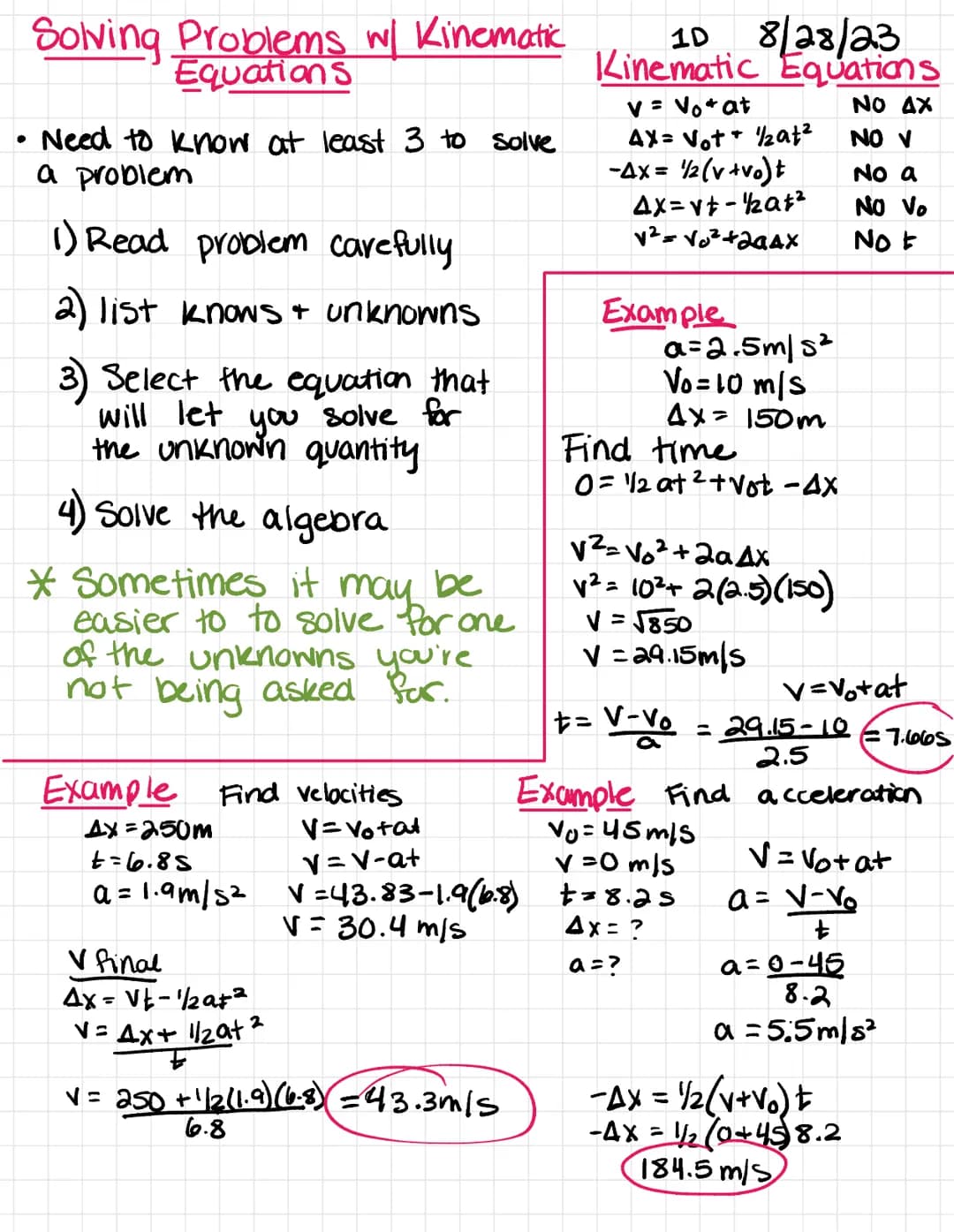 * Have recitation is ready by Wednesday 8/25/23
Chapter 2: Kinematics in 1D
V= Vo + at
4x=(Y+Vo)+
4x = Vot zat²
v²= Vo²+200x
Displacement
•