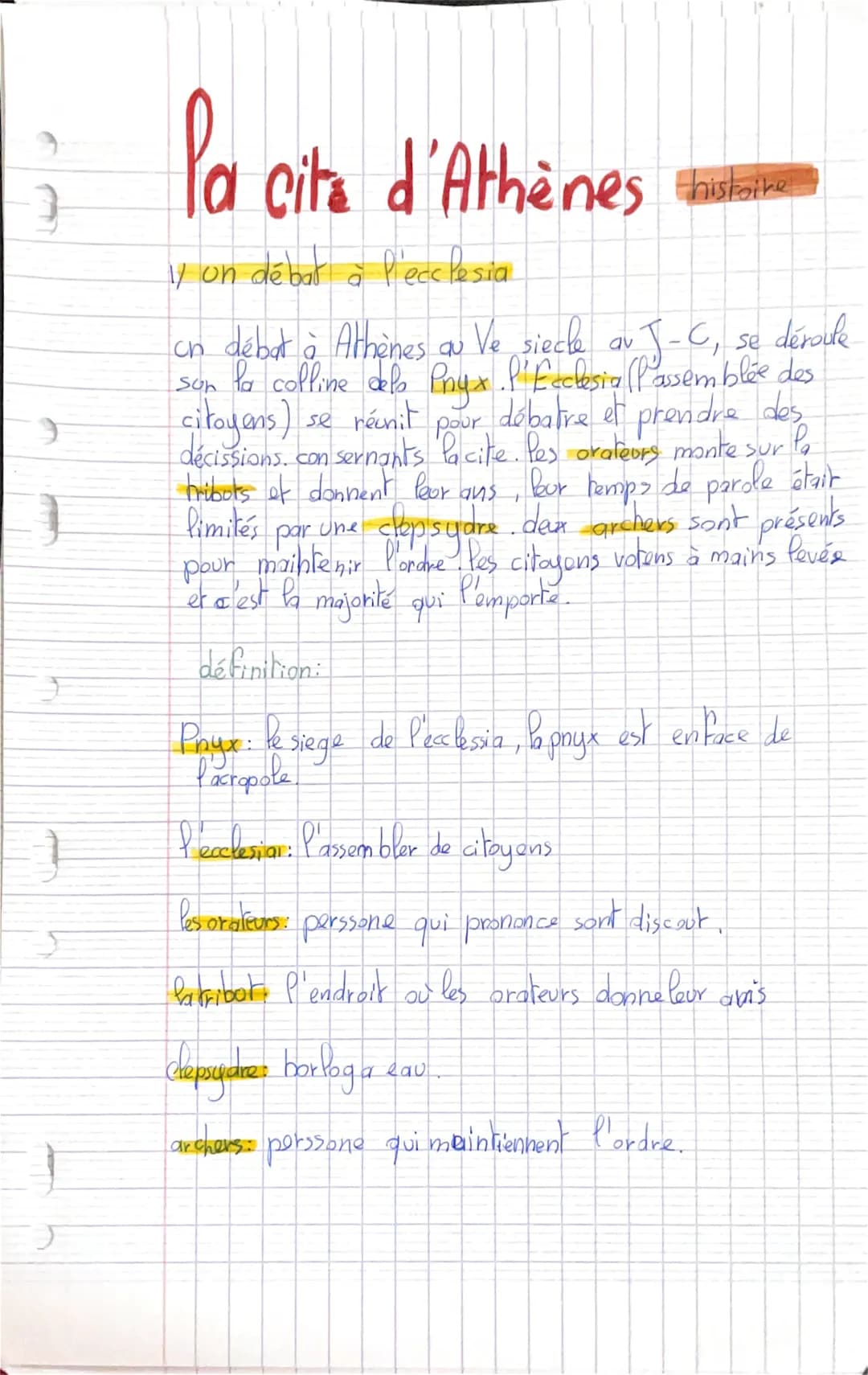 # la cita d'Athènes
y un débat à l'ecclesia
Ch
thistoine
se déroule
débat à Athènes au Ve siecle av J-C,
son la colline dela Pnyx. P'Ecc