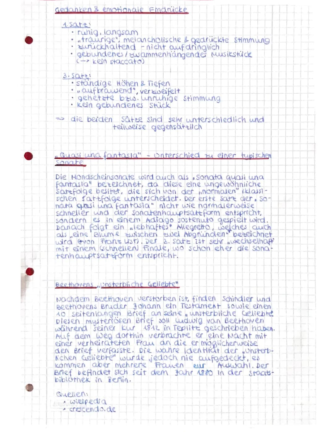 "Die Mondscheinsonate"
~
Ludwig van Beethoven ~
Musikalische Analyse
1. Satz:
| Kriterien |