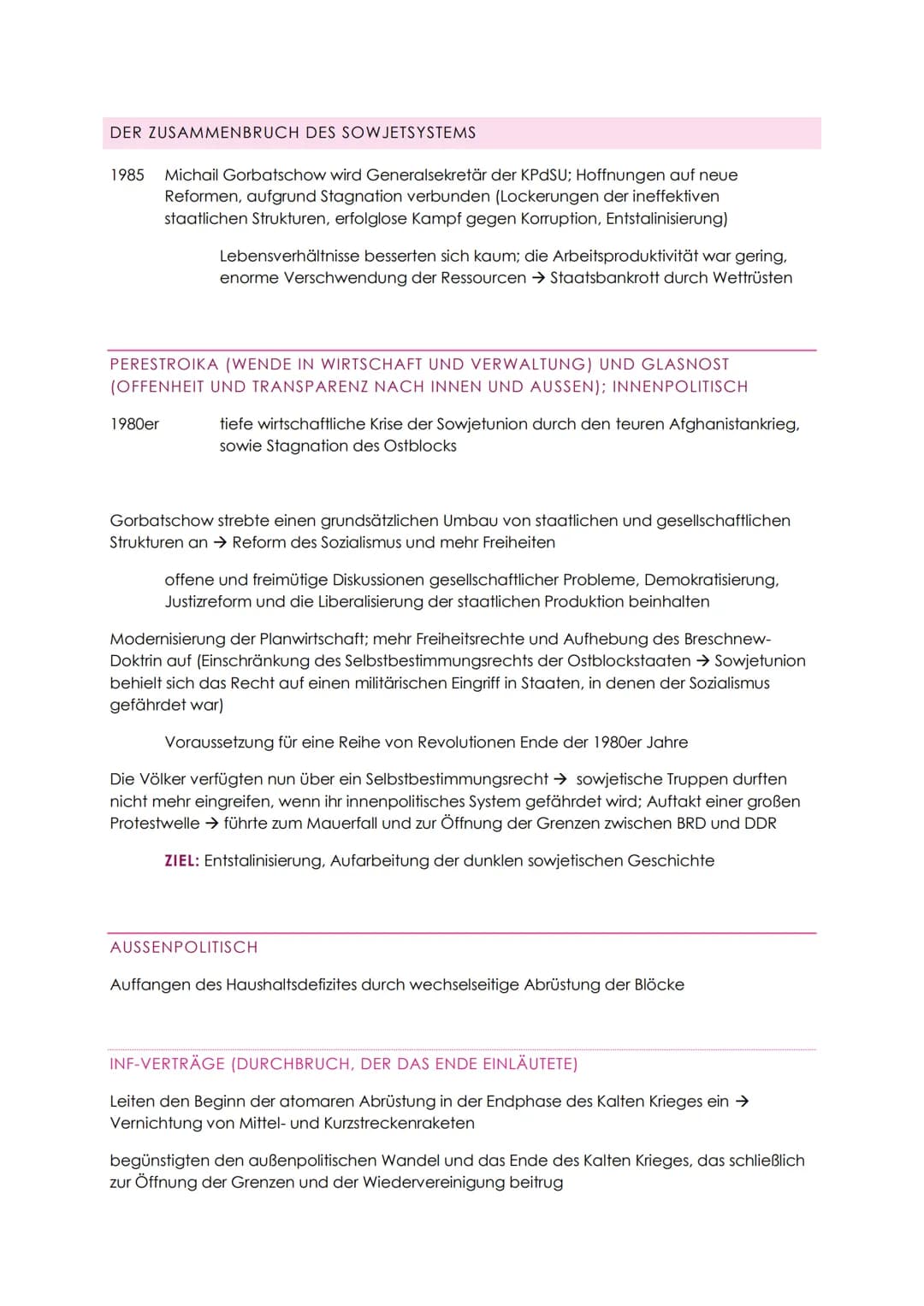 # DER ZUSAMMENBRUCH DES SOWJETSYSTEMS
1985 Michail Gorbatschow wird Generalsekretär der KPdSU; Hoffnungen auf neue
Reformen, aufgrund Stagn