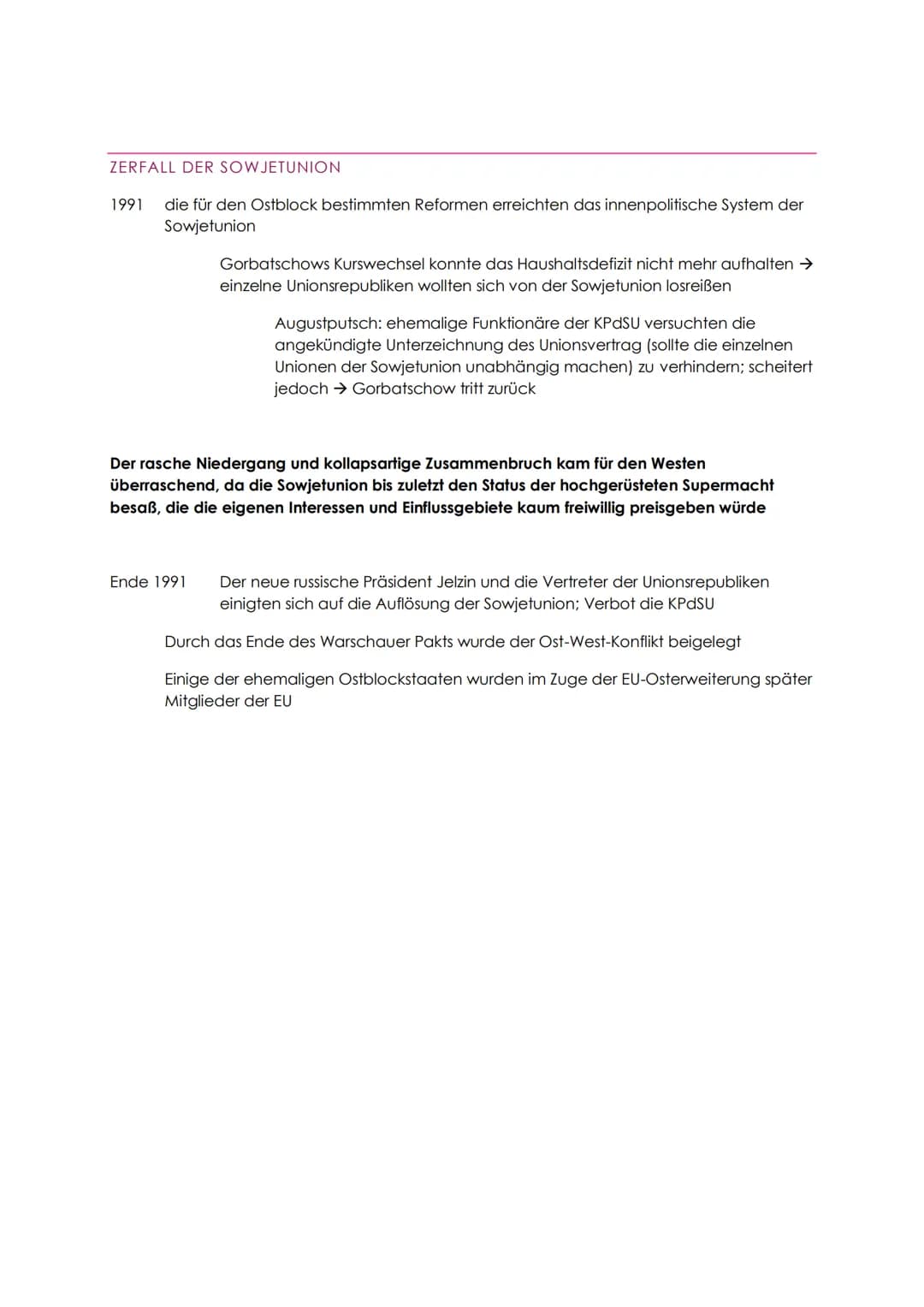 # DER ZUSAMMENBRUCH DES SOWJETSYSTEMS
1985 Michail Gorbatschow wird Generalsekretär der KPdSU; Hoffnungen auf neue
Reformen, aufgrund Stagn