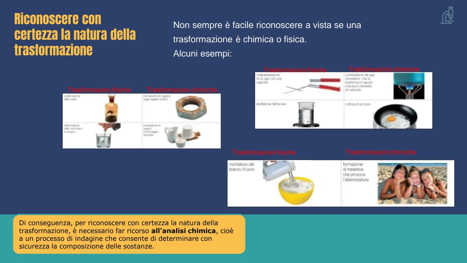 <h2>Trasformazioni fisiche</h2>
<p>Le trasformazioni fisiche sono semplici mutamenti dello stato fisico della materia. Un esempio di trasfo