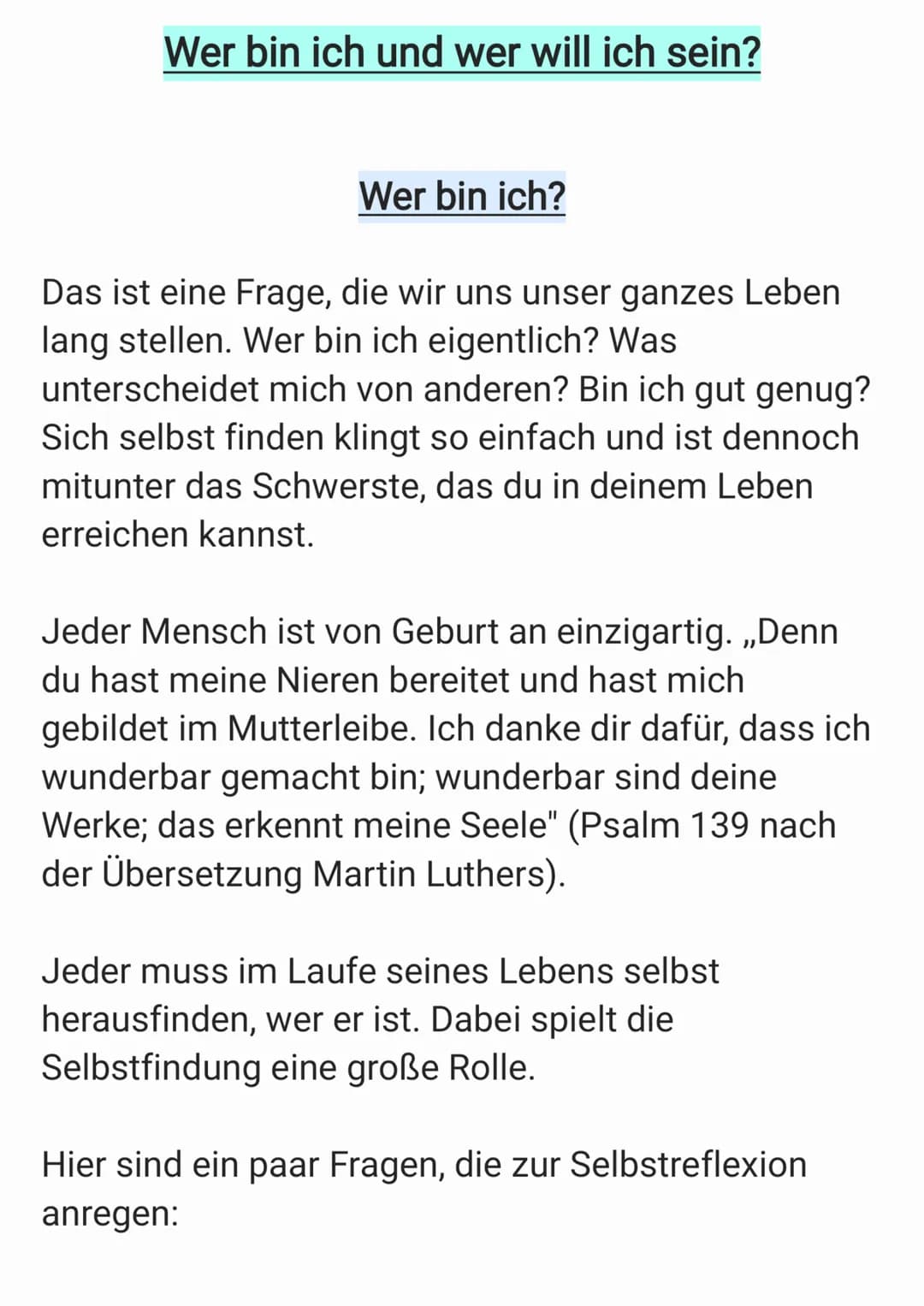 # Wer bin ich und wer will ich sein?
## Wer bin ich?
Das ist eine Frage, die wir uns unser ganzes Leben
lang stellen. Wer bin ich eigentli