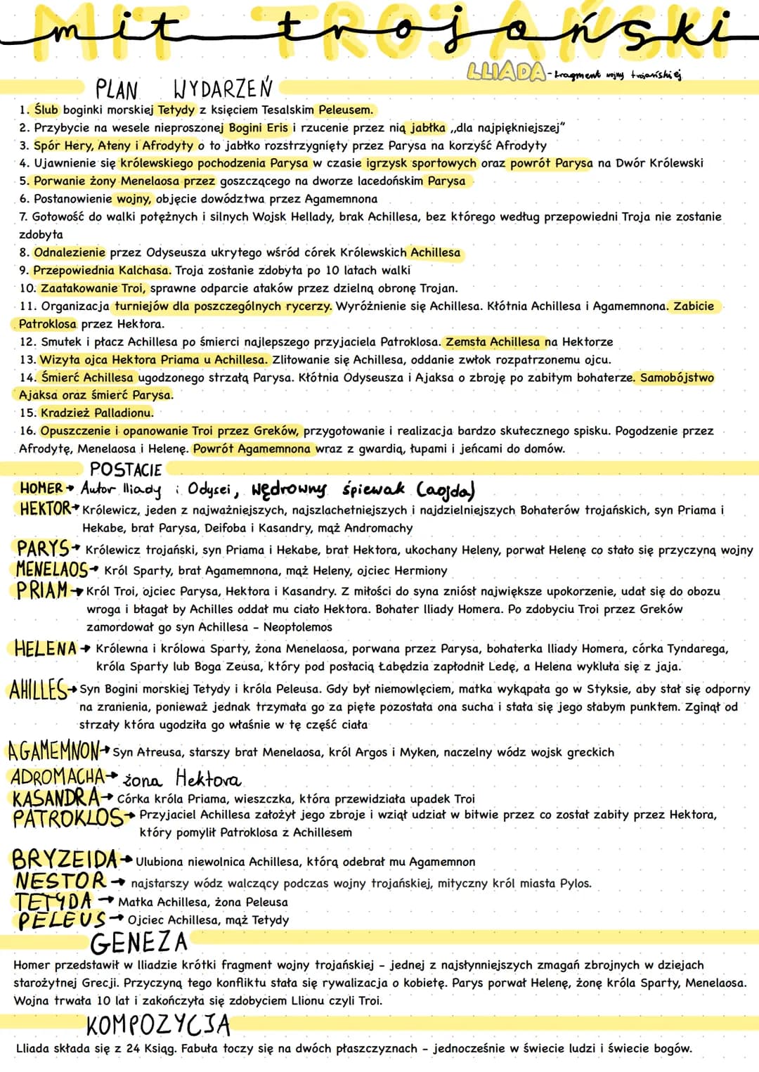 # trojoński
PLAN WYDARZEŃ
LLIADA-Fragment wojny twiańskiej
1. Ślub boginki morskiej Tetydy z księciem Tesalskim Peleusem.
2. Przybycie na we