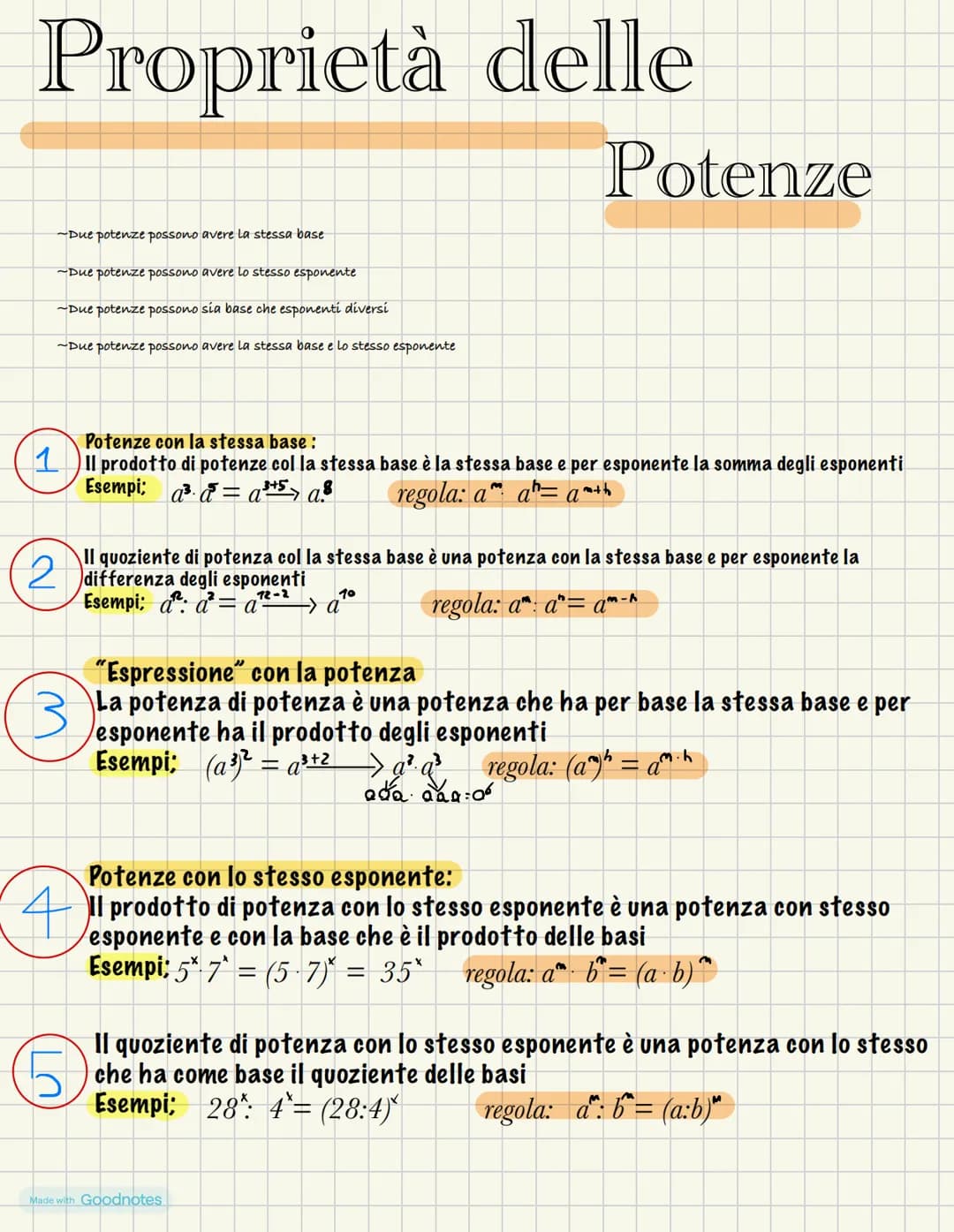 # Proprietà delle
Potenze
-Due potenze possono avere la stessa base
~Due potenze possono avere lo stesso esponente
~Due potenze possono