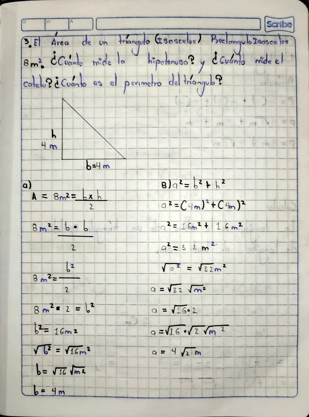 Scribe
9
u2
Teorema de
Pitágoras.
25 u2
A=Lx L=12
25 u² = 16u2 + 9u2
↓
Area del
Area de
Area del
Cuadrado = cuadrado + Cuadrado
16u2
M