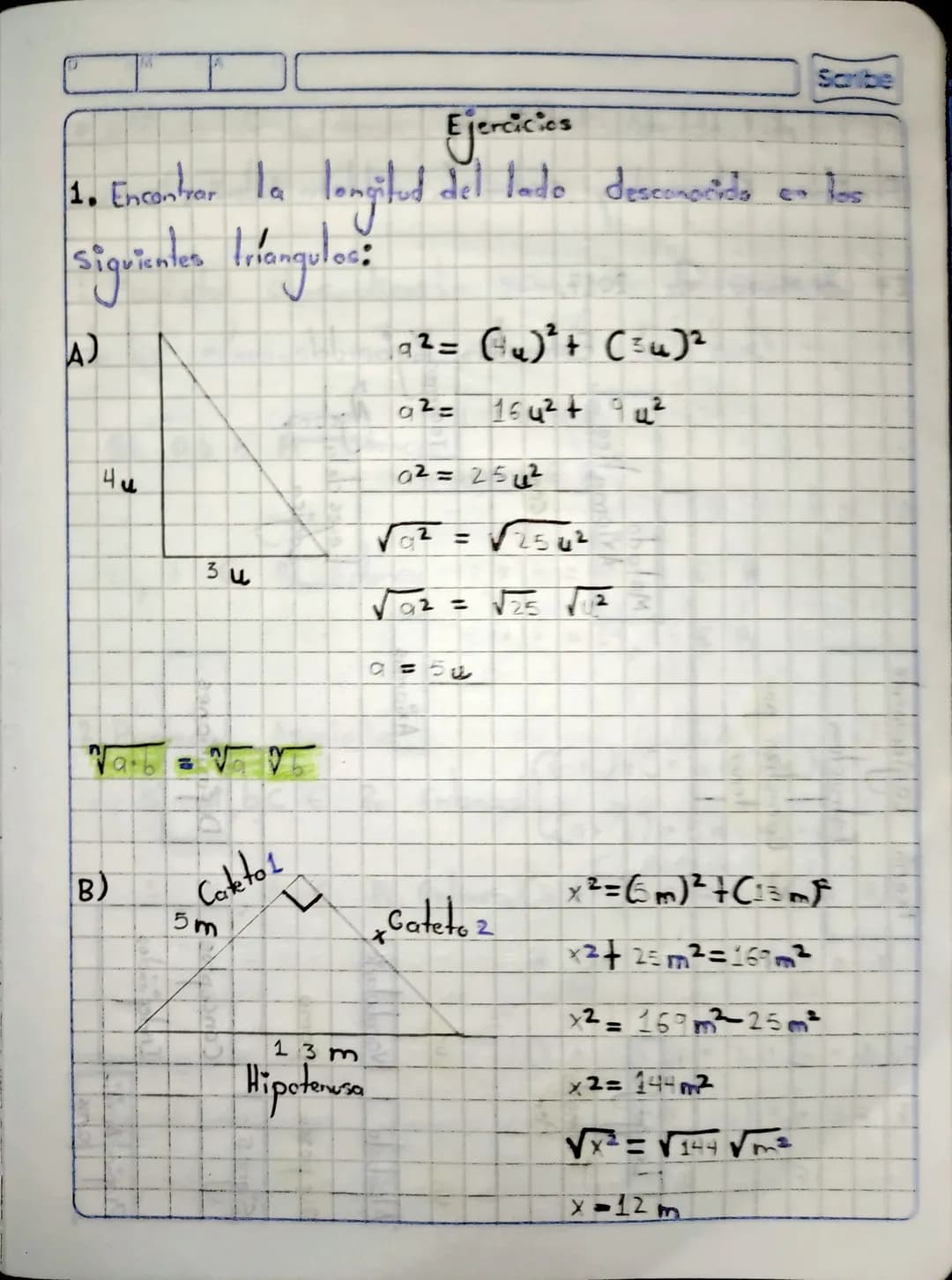 Scribe
9
u2
Teorema de
Pitágoras.
25 u2
A=Lx L=12
25 u² = 16u2 + 9u2
↓
Area del
Area de
Area del
Cuadrado = cuadrado + Cuadrado
16u2
M