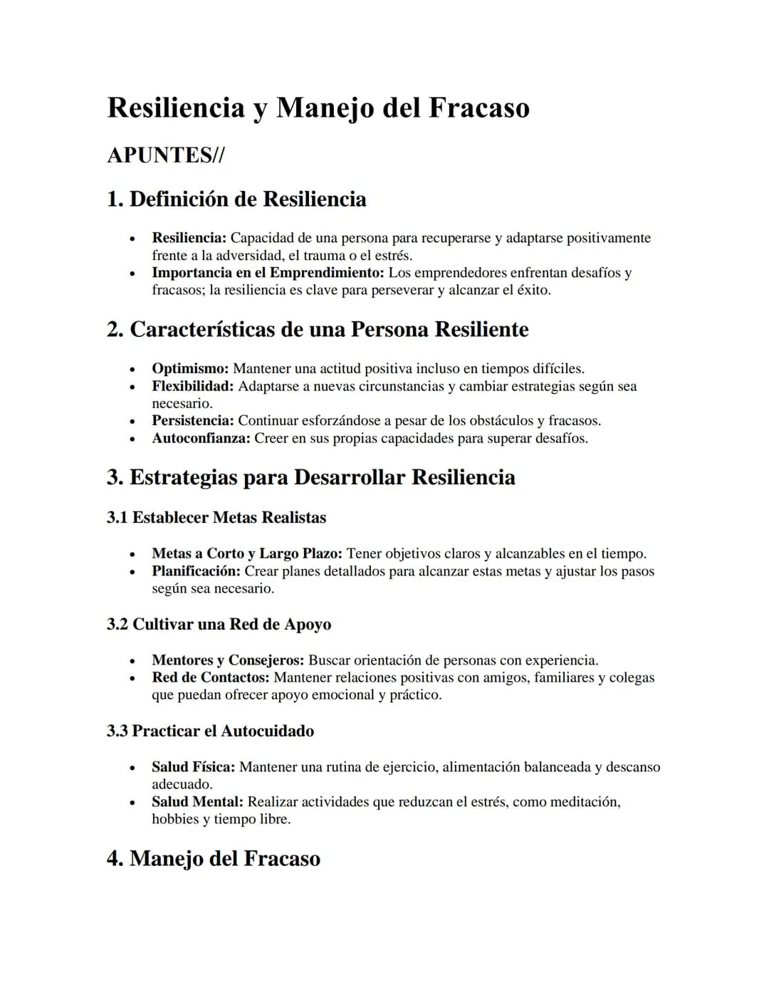 # Resiliencia y Manejo del Fracaso
APUNTES//
1. Definición de Resiliencia
- Resiliencia: Capacidad de una persona para recuperarse y adap