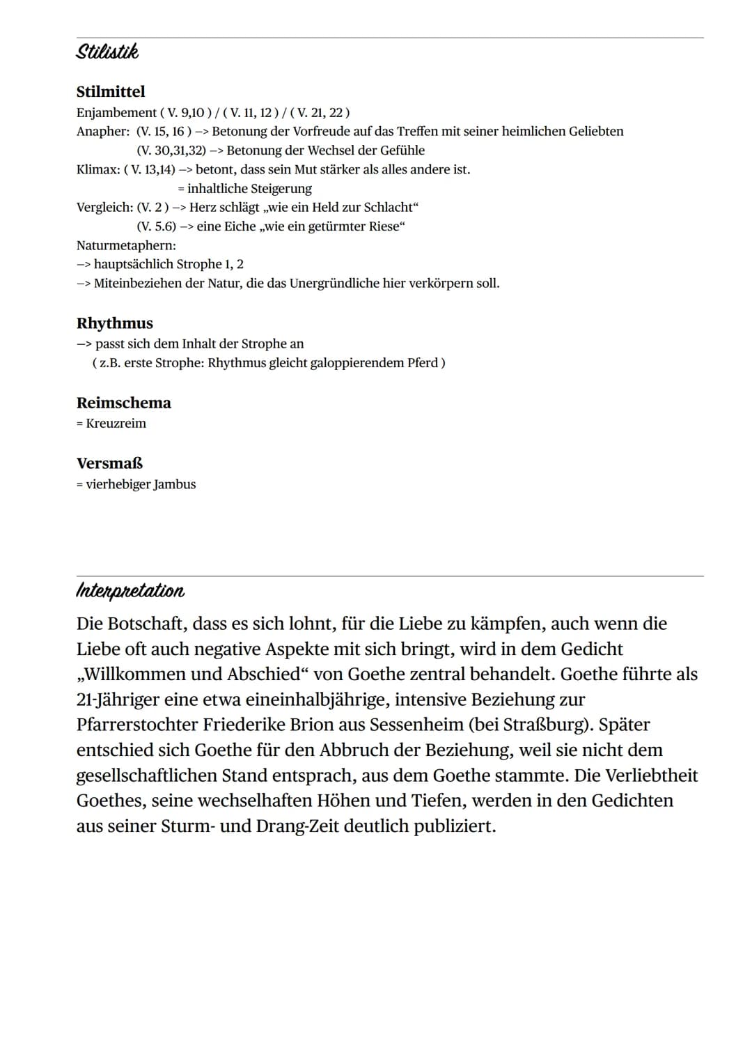 # Willkommen und Abschied
JOHANN WOLFGANG VON GOETHE
(FRÜHE FASSUNG 1771)
I. ALLGEMEINES
II. INHALT
III. STILISTIK
IV. INTERPRETATION
Allg
