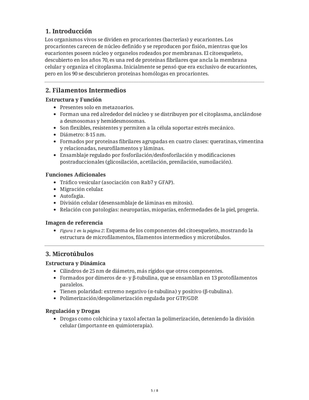 El Citoesqueleto: Un Componente Fundamental en la
Arquitectura y Fisiología Celular
Resumen General
El citoesqueleto es una red dinámica de
