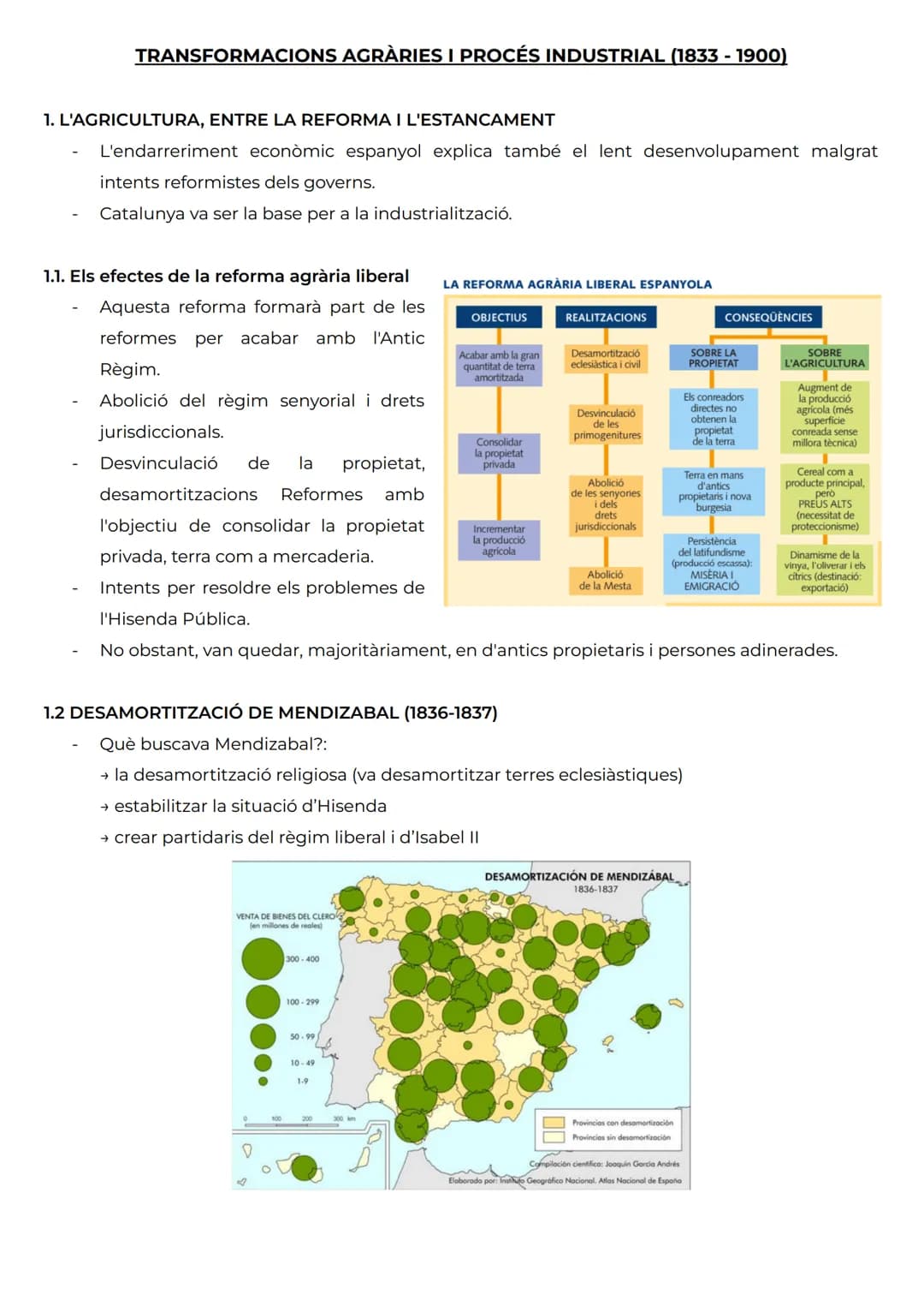 TRANSFORMACIONS AGRÀRIES I PROCÉS INDUSTRIAL (1833-1900)
1. L'AGRICULTURA, ENTRE LA REFORMA I L'ESTANCAMENT
- L'endarreriment econòmic espa