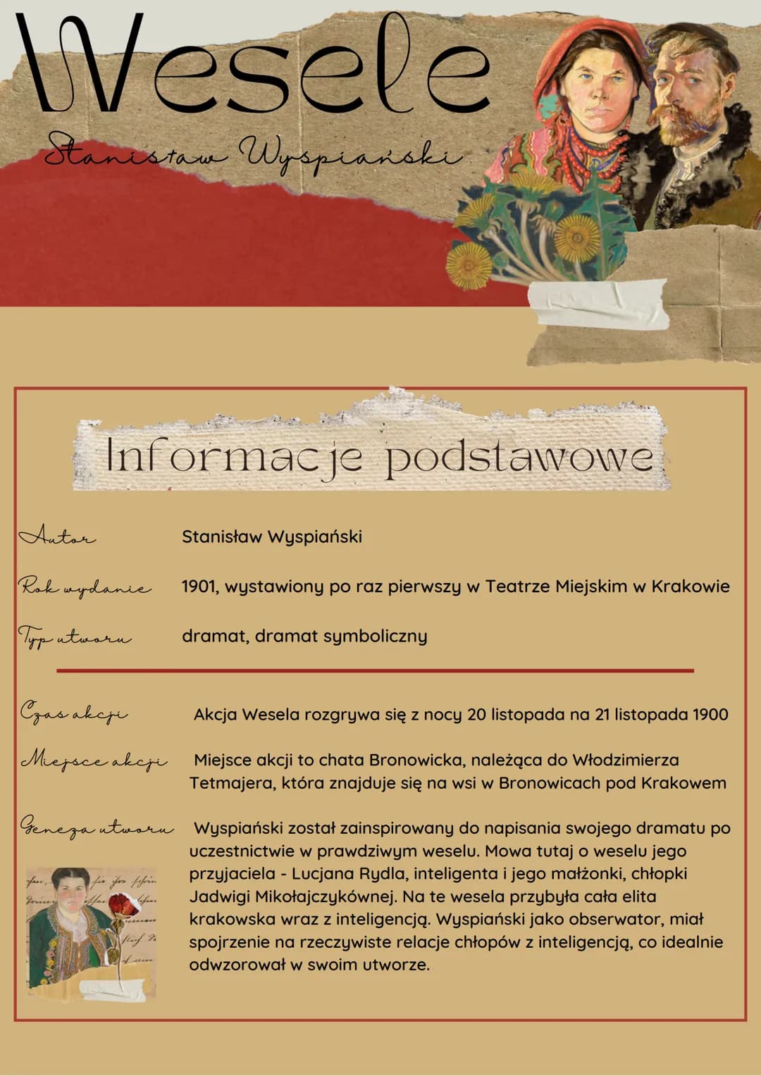# Wesele
Stanisław Wyspiański
Informacje podstawowe
Autor Stanisław Wyspiański
Rok wydanie 1901, wystawiony po raz pierwszy w Teatrze Mi