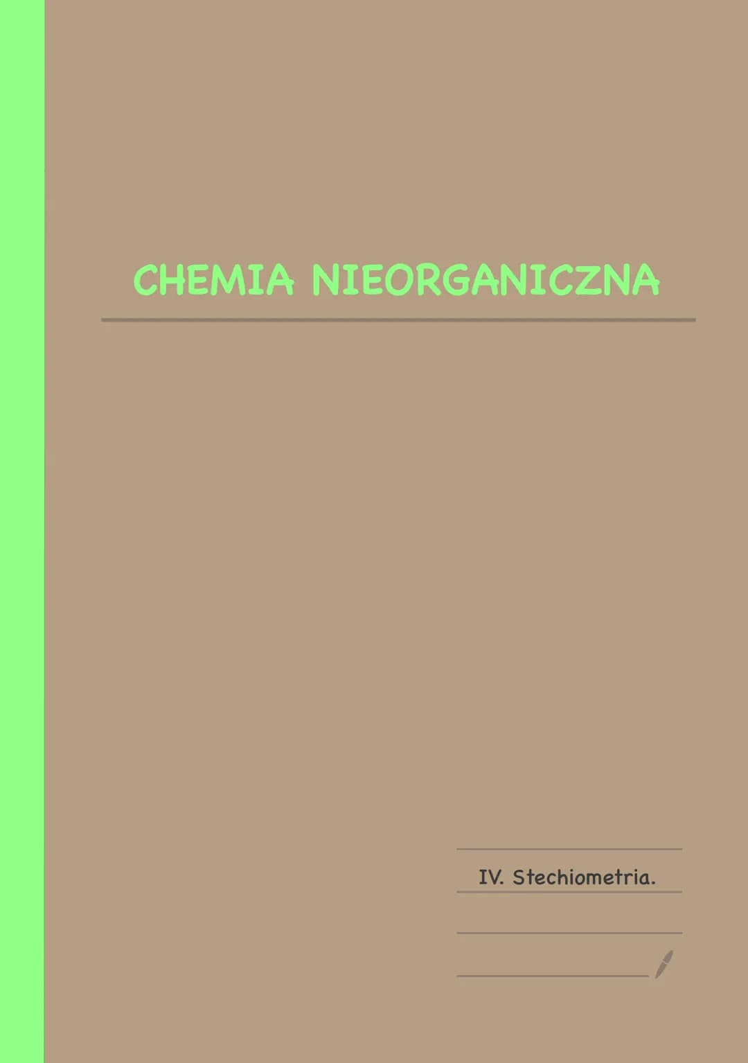 # CHEMIA NIEORGANICZNA
IV. Stechiometria. # MOL I MASA MOLOWA
1 u = $\frac{1}{12}$ masy izotopu węgla C = 1,66 $\cdot$ 10$^{-24}$ g
1g =