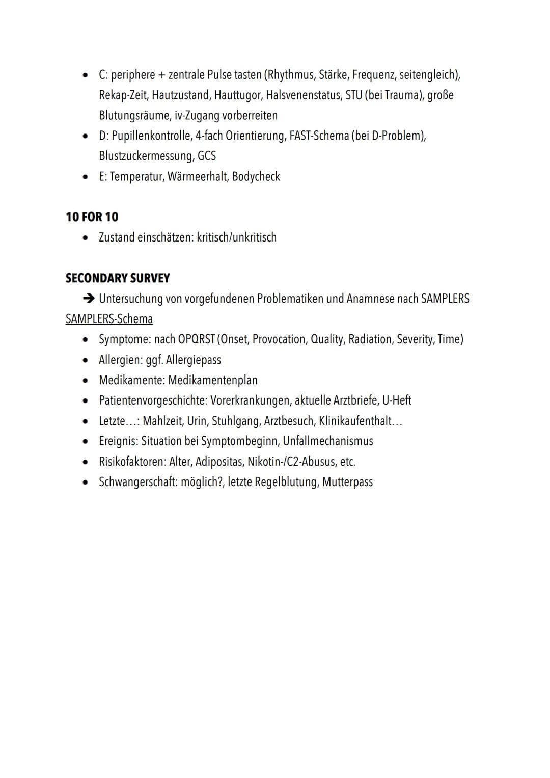 STRUKTURIERTER NOTFALLEINSATZ
4S-REGEL
* Scene
* Safety
* Situation
* Support
WASB-BEWUSSTEINSKONTROLLE
* Wach
* Ansprechbar
* Schmerzreiz