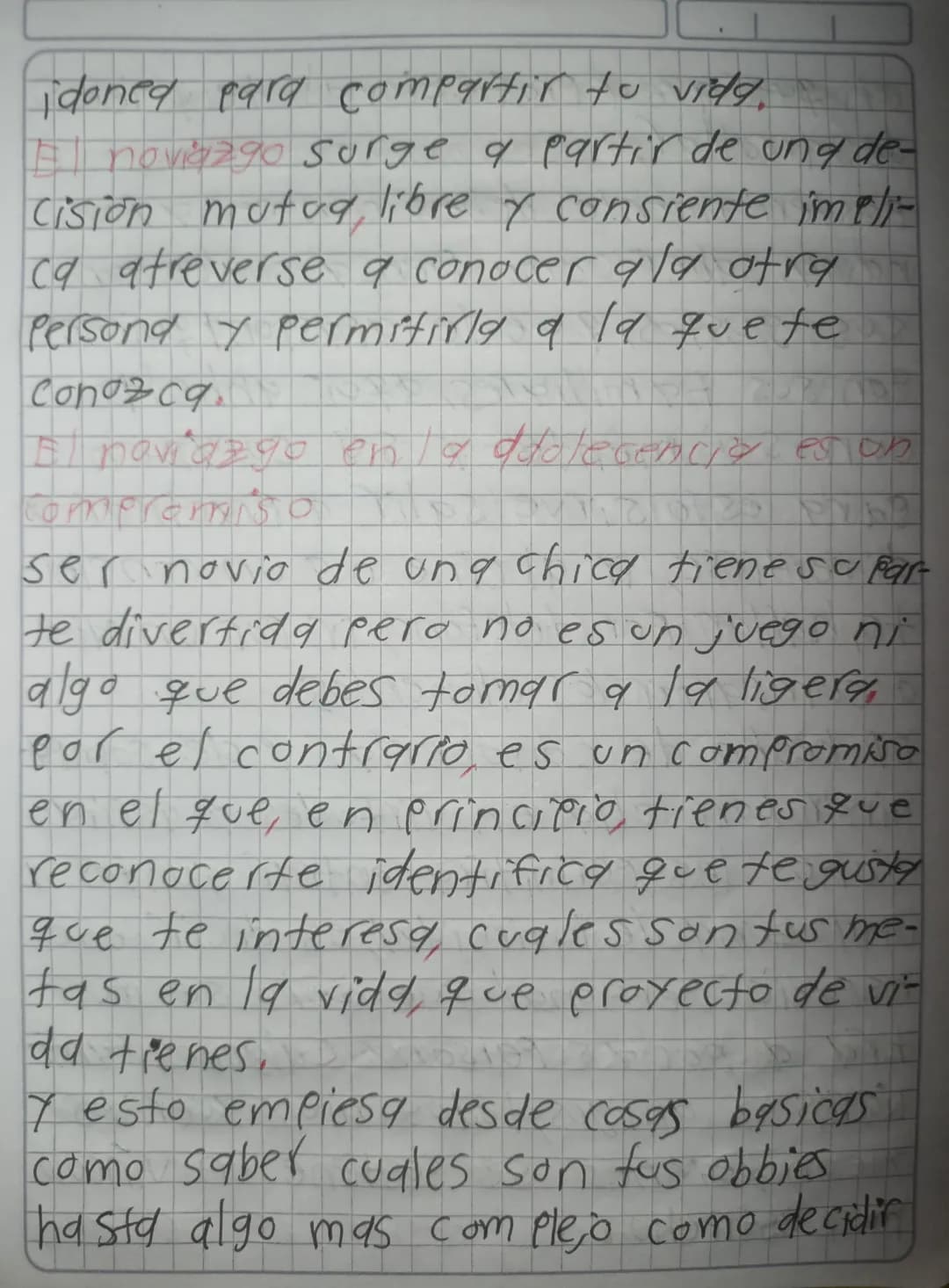 El noviazgo en la adolecencia sabe esperar
El noviazgo en la adolescencia es
und etapa intensa de la vida, con
Sentimientos nuevos que dese