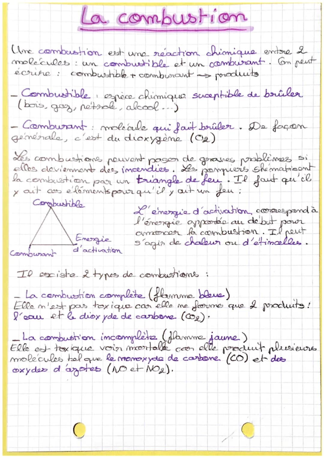 # La combustion
(Ime combustion est une réaction chimique entre 2
molécules: un combustible et un comburant. On peut
écrire: combustible +