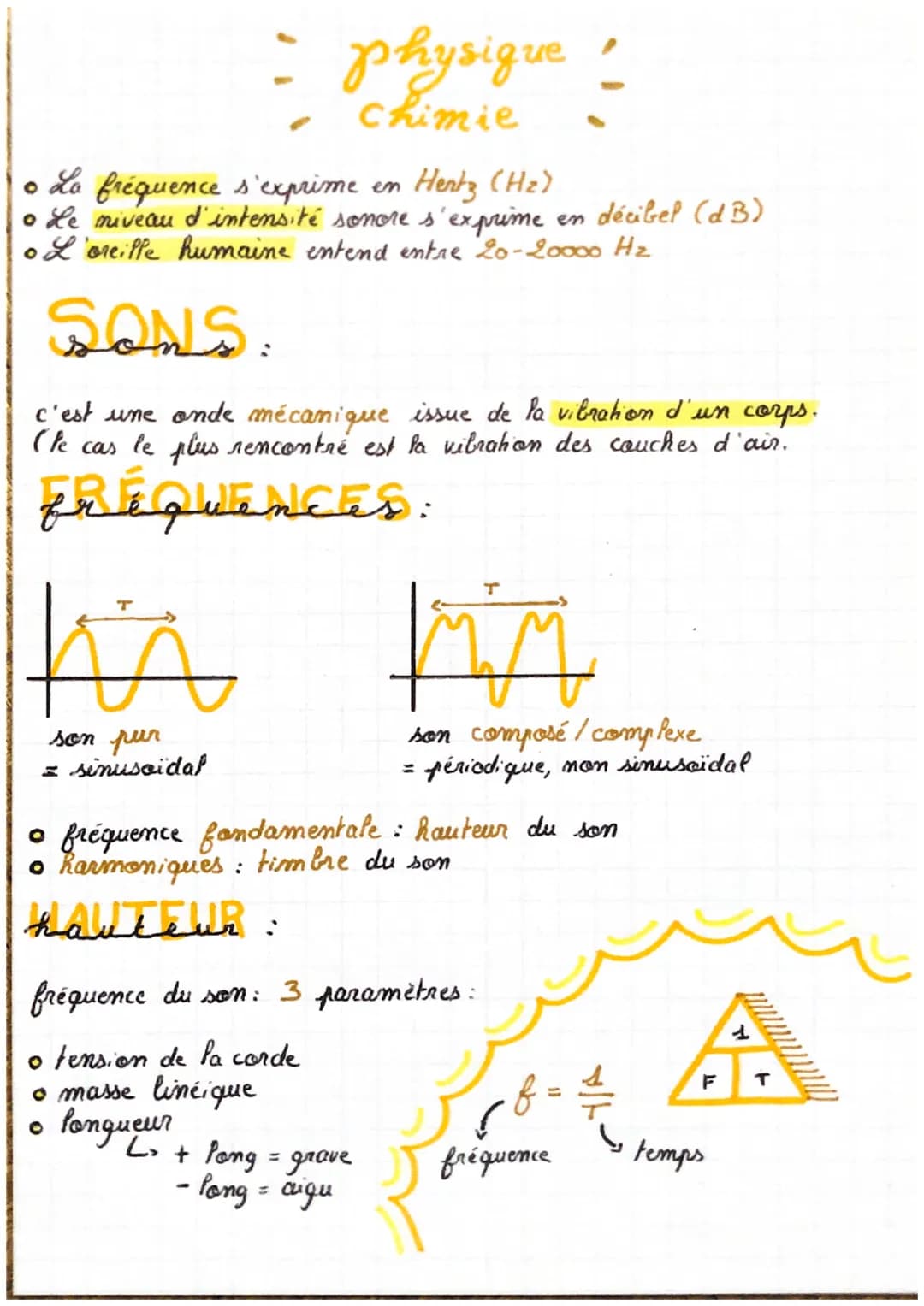- physique:
• Chimie
• La fréquence s'exprime en Hertz (Hz)
• Le niveau d'intensité sonore s'exprime en décibel (dB)
•L'oreille humaine ente