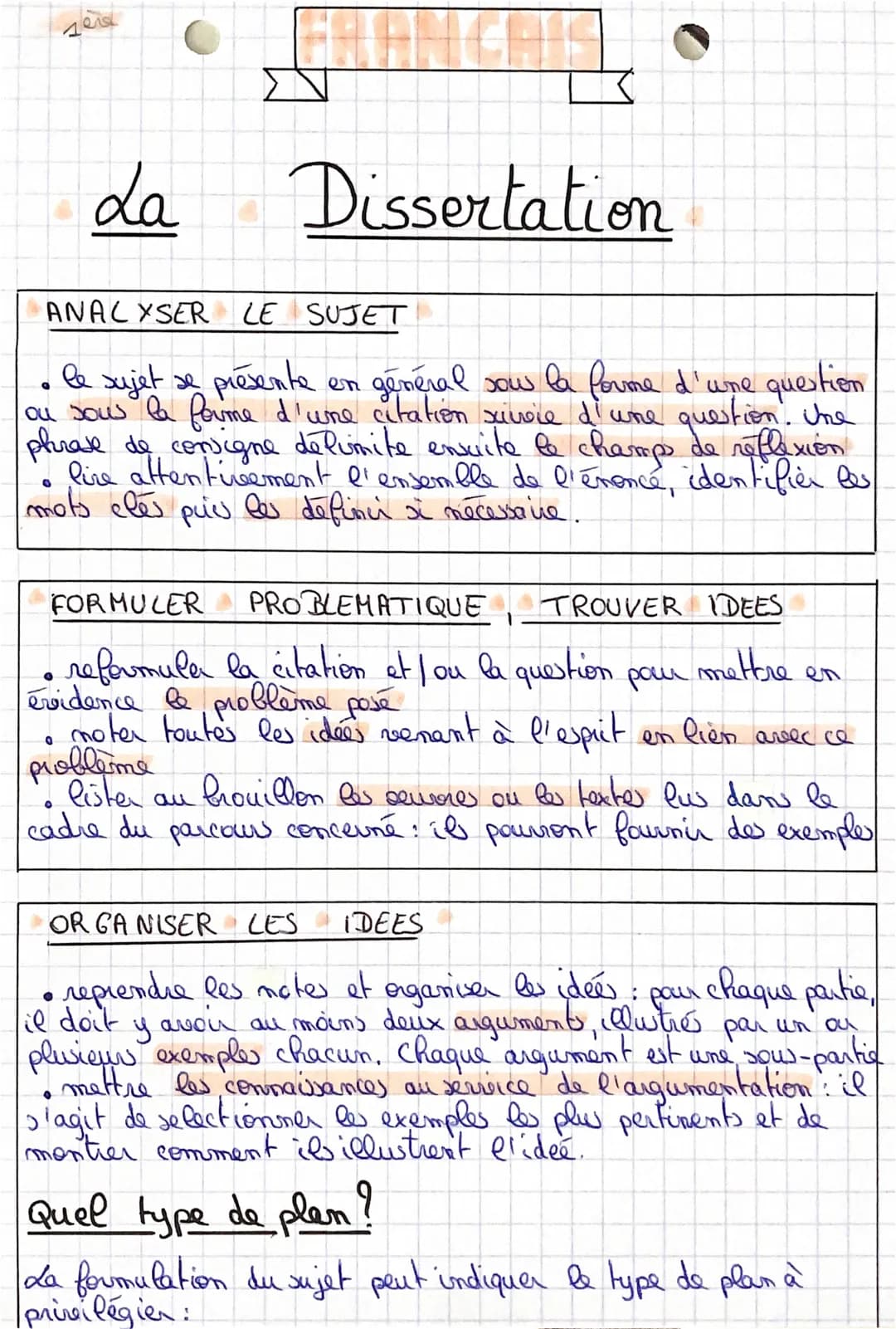 # FRANCAIS
La Dissertation
ANALYSER LE SUJET
* le sujet se présente en général sous la forme d'une question
ou sous la forme d'une citat