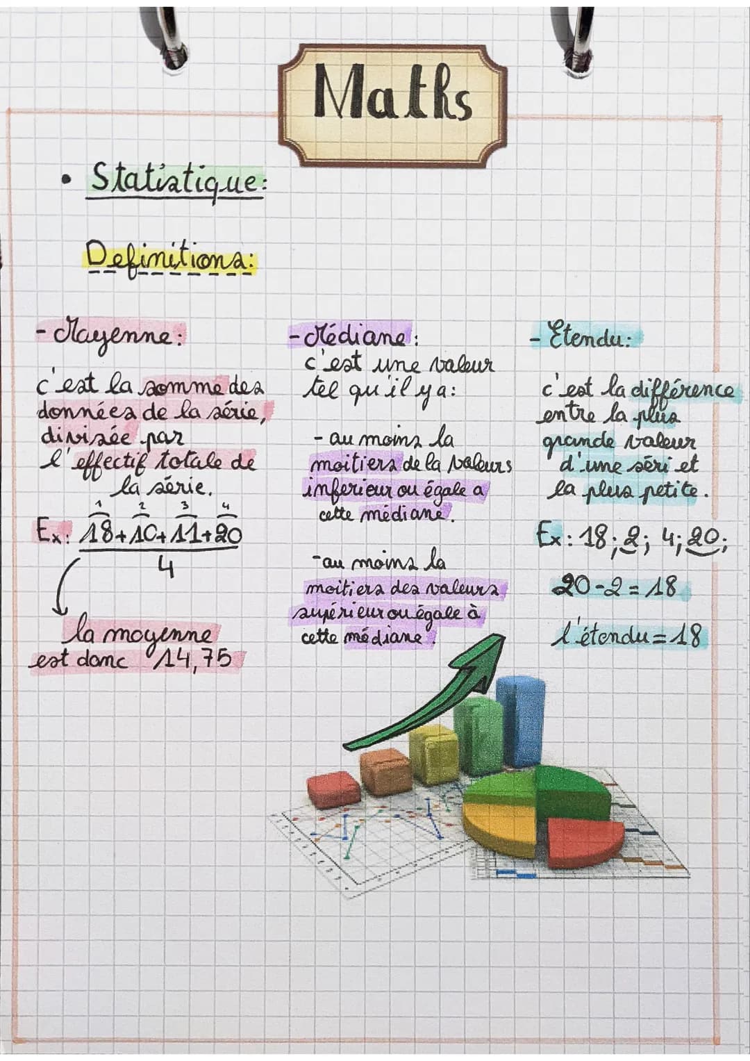 # Maths
• Statiatique:
Definitions:
- Mayenne:
c'est la somme des
données de la série,
divisée par
l'effectif totale de
la série.
Ex: $\f