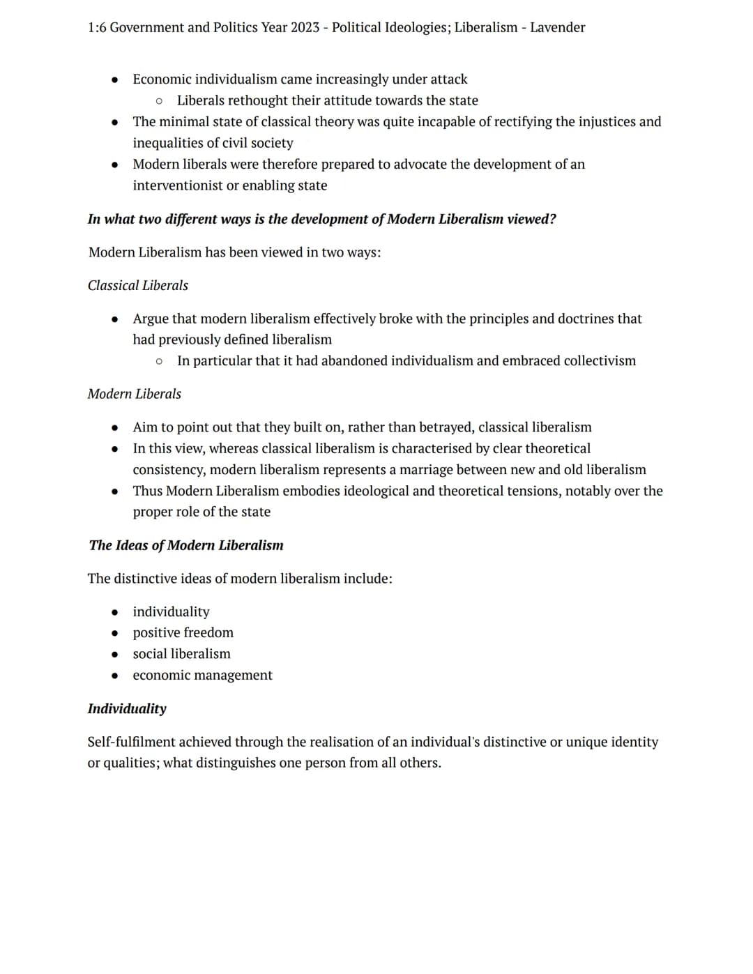 # 1:6 Government and Politics Year 2023 - Political Ideologies; Liberalism - Lavender
Queen Elizabeth's Grammar School
Wednesday 21st June,