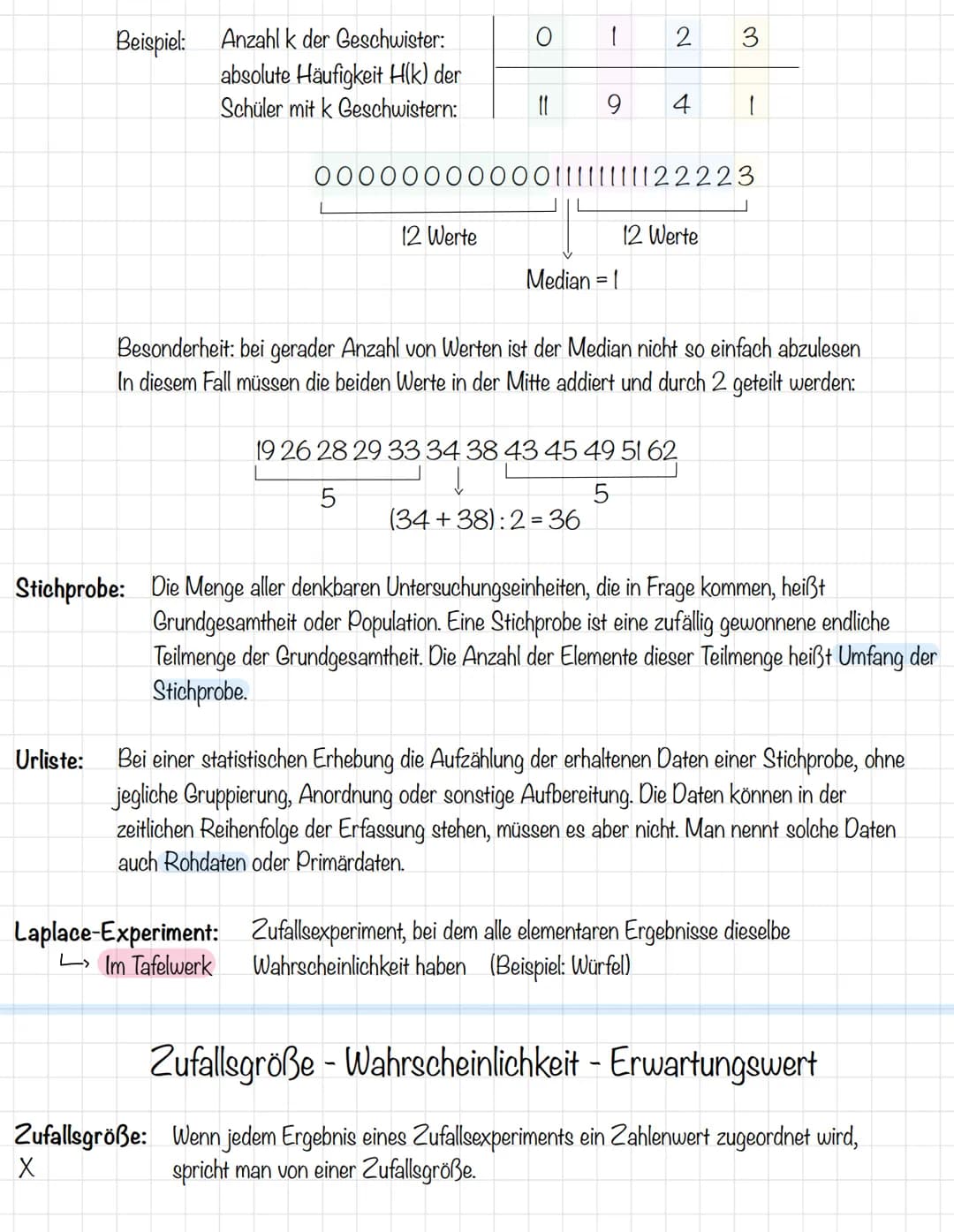 # Lernzettel Klausur
Grundbegriffe der Wahrscheinlichkeitsrechnung: -> Im Tafelwerk
Wahrscheinlichkeit: Die relative Häufigkeit nähert si