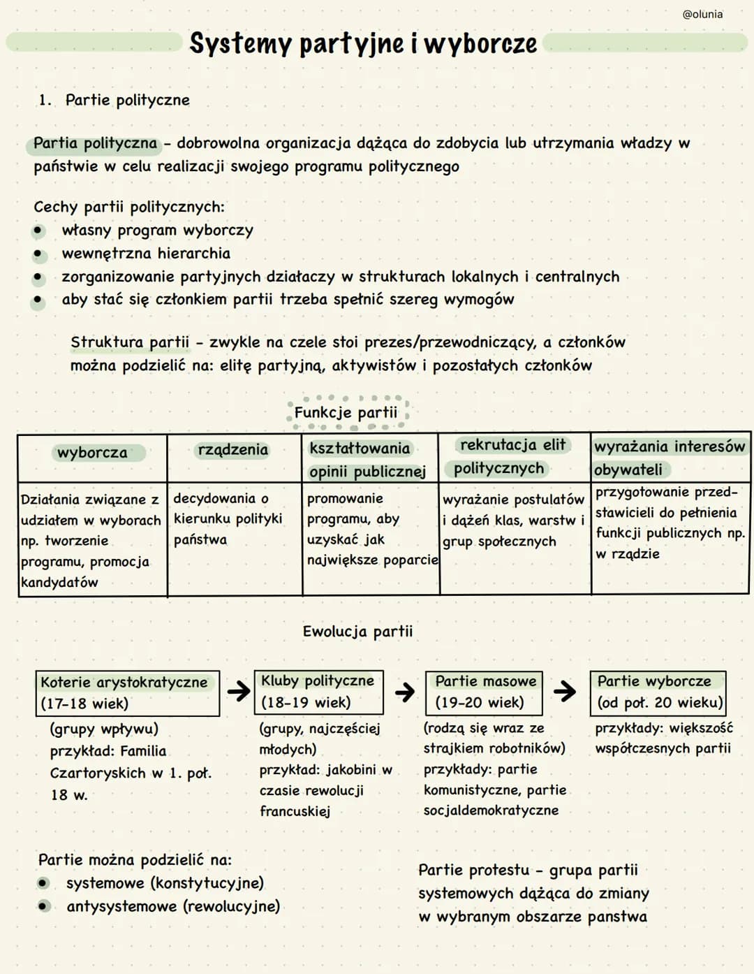 @olunia
# Systemy partyjne i wyborcze
1. Partie polityczne
Partia polityczna - dobrowolna organizacja dążąca do zdobycia lub utrzymania wł