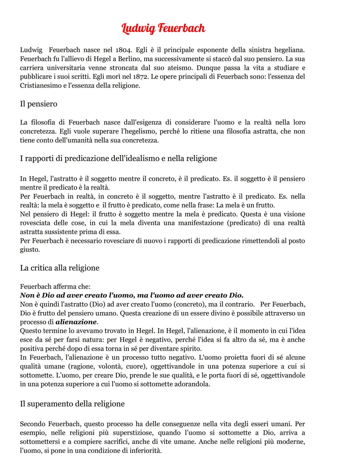 # Ludwig Feuerbach
Ludwig Feuerbach nasce nel 1804. Egli è il principale esponente della sinistra hegeliana.
Feuerbach fu l'allievo di Hege
