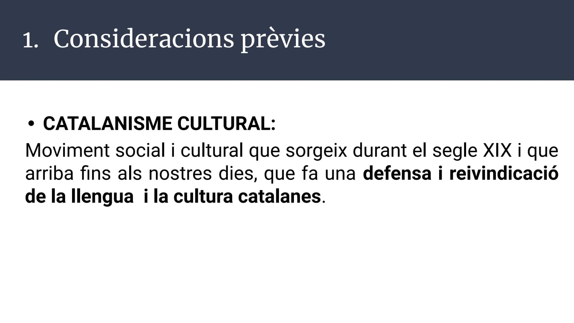 # Unitat 3.
# El catalanisme polític
# (1833-1901)
Història d'Espanya; 2n Batxillerat # Índex
1. Consideracions prèvies
2. Els fonaments
